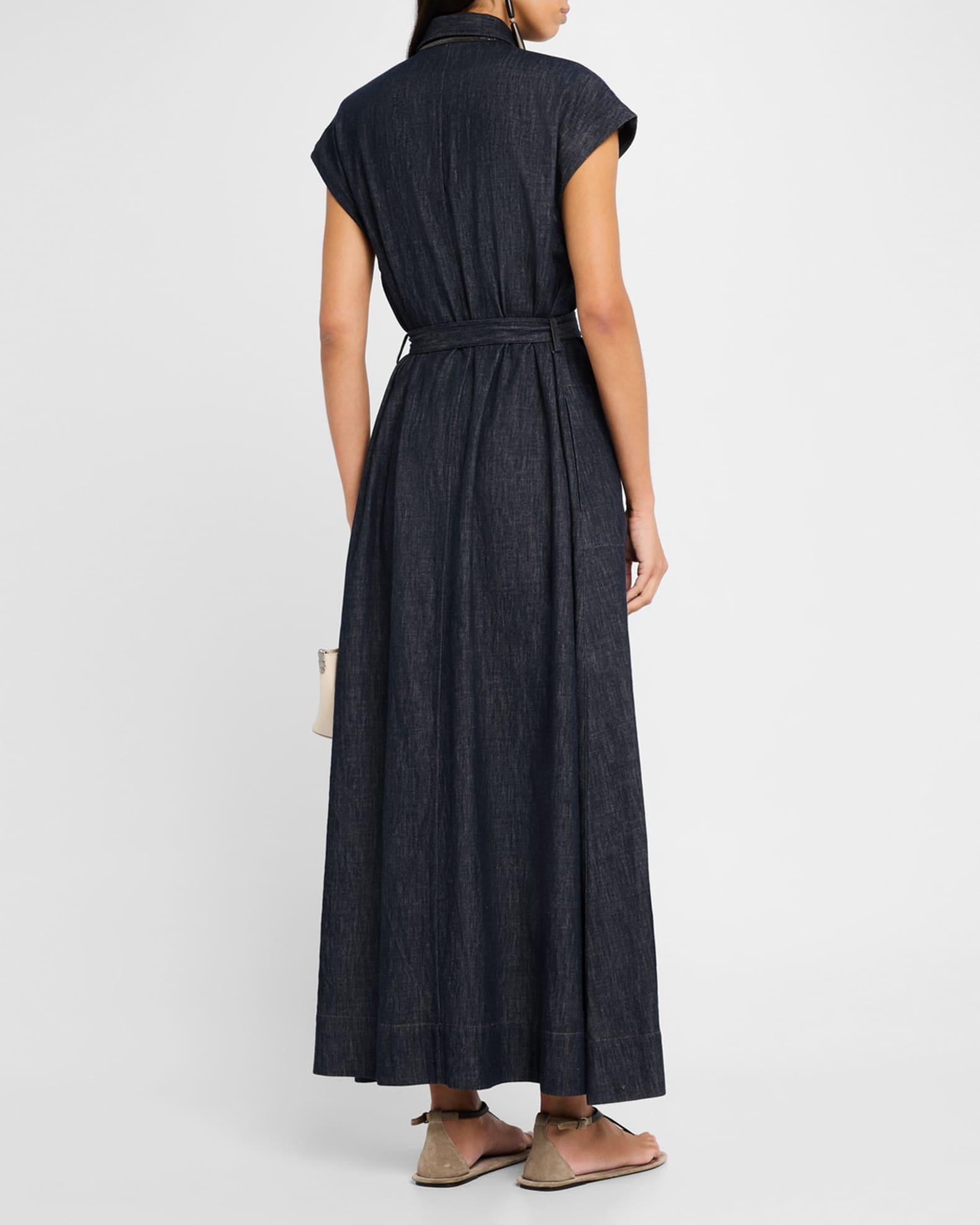 Cap-Sleeve Belted Indigo Midi Shirtdress Product Image