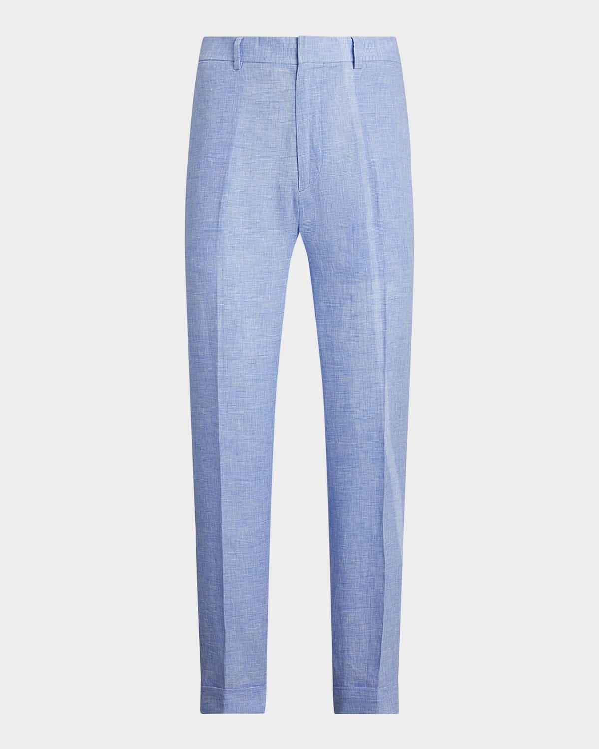 Mens Hand-Tailored Houndstooth Linen Trousers Product Image
