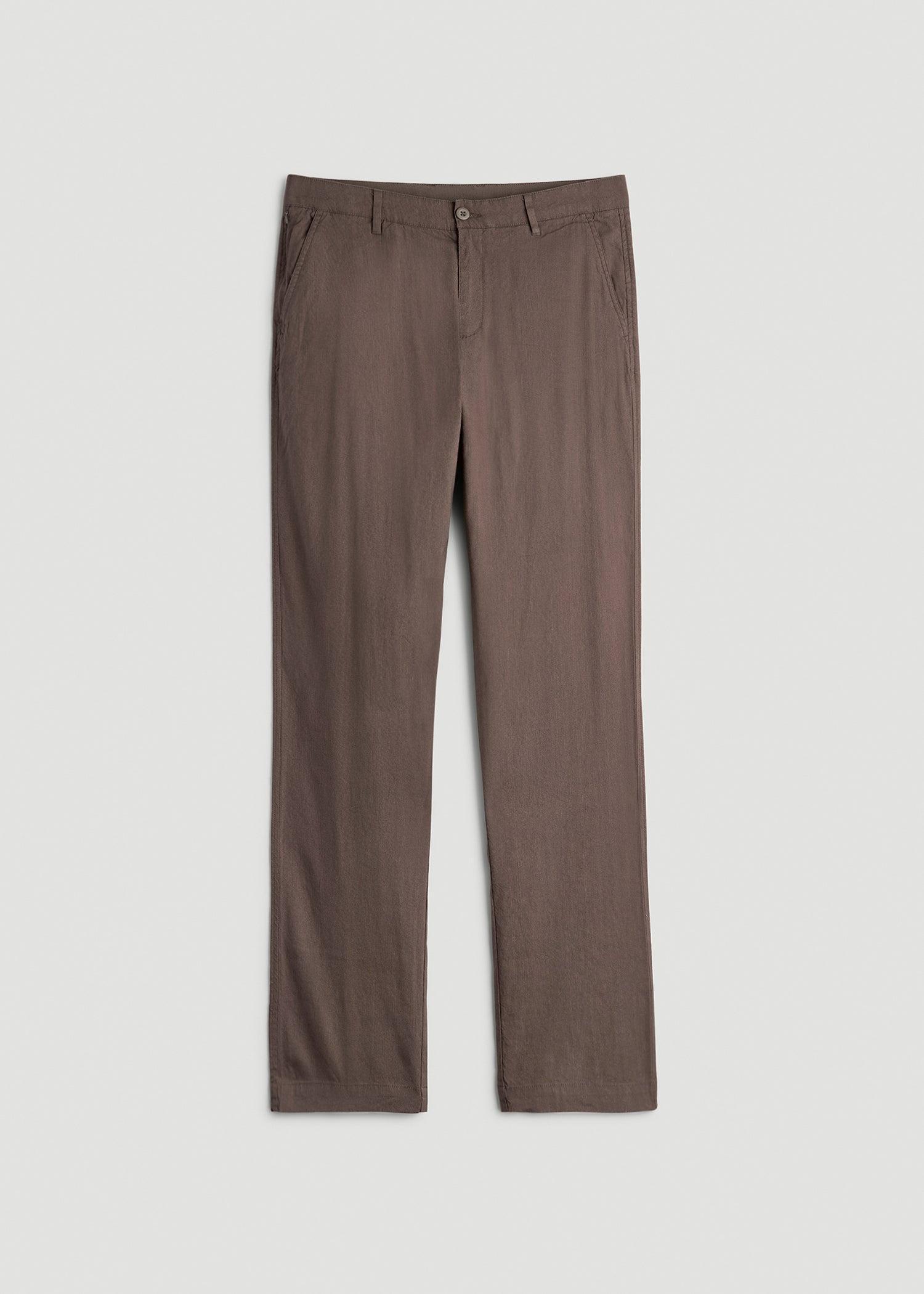 Garment Dyed Linen Casual Pants for Tall Men in Washed Brown Product Image