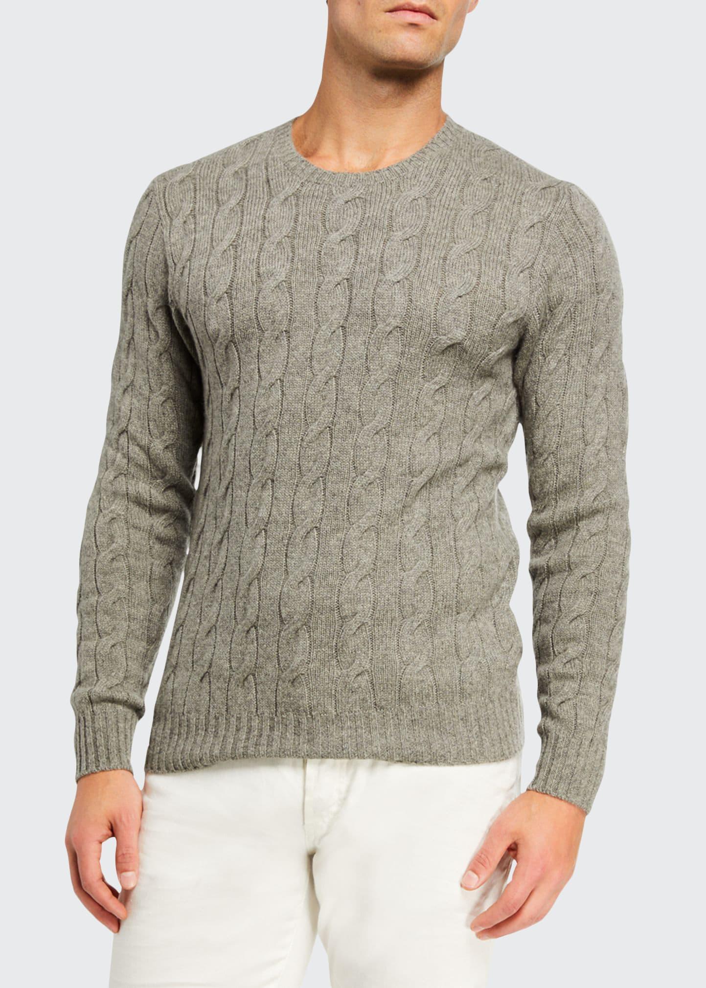 Cashmere Cable-Knit Crewneck Sweater, Cream Product Image