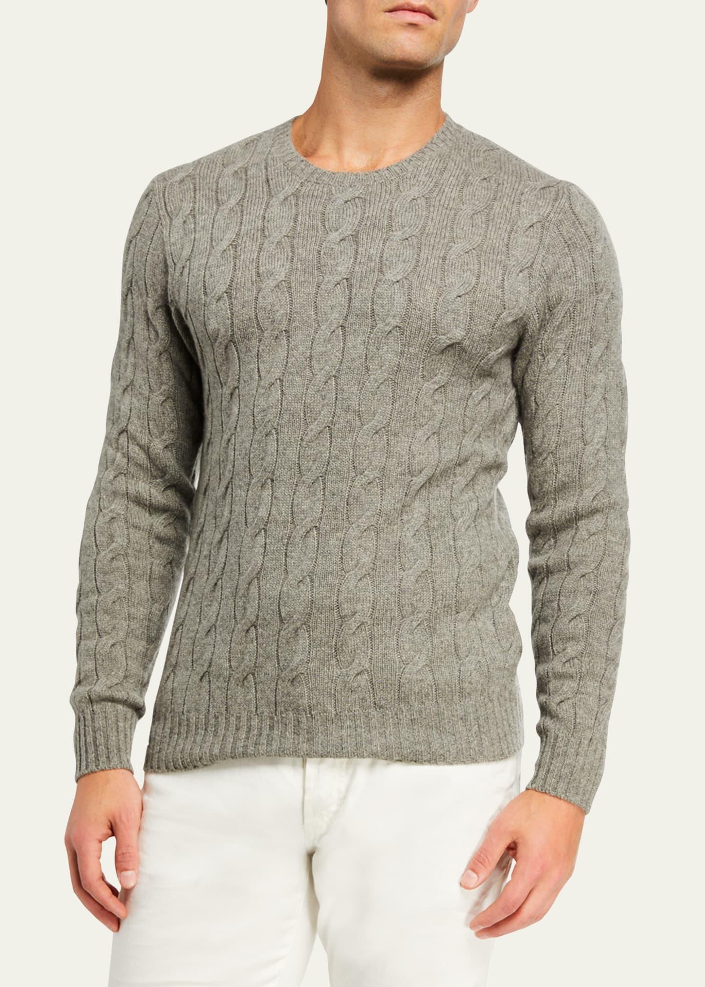 Cashmere Cable-Knit Crewneck Sweater, Cream Product Image