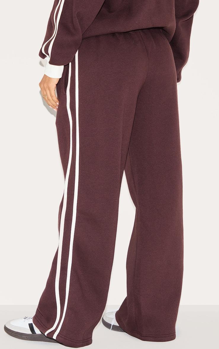 Petite Chocolate Wide Leg Stripe Detail Sweatpants Product Image