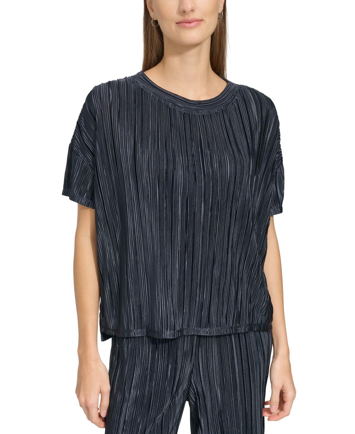 Andrew Marc Sport Womens Short-Sleeve Boxy Plisse Top Product Image