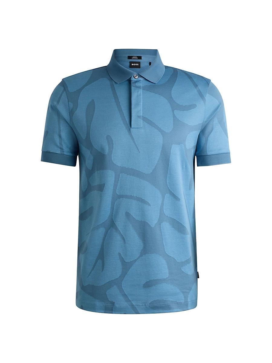 Mens Slim-Fit Polo Shirt in Monstera-Leaf Cotton Product Image