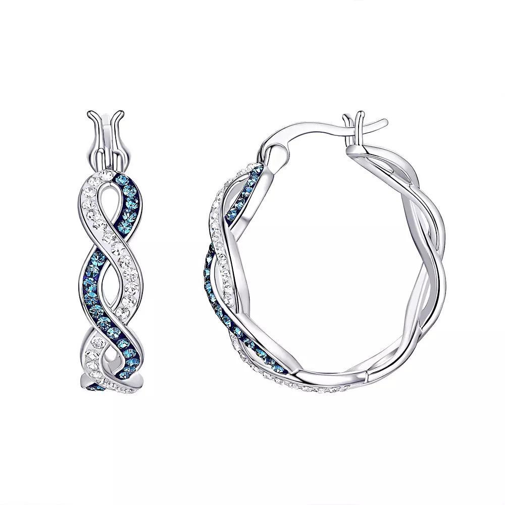 Chrystina Silver Plated Clear & Montana Crystal Twist Hoop Earrings, Women's, Silver Tone Product Image