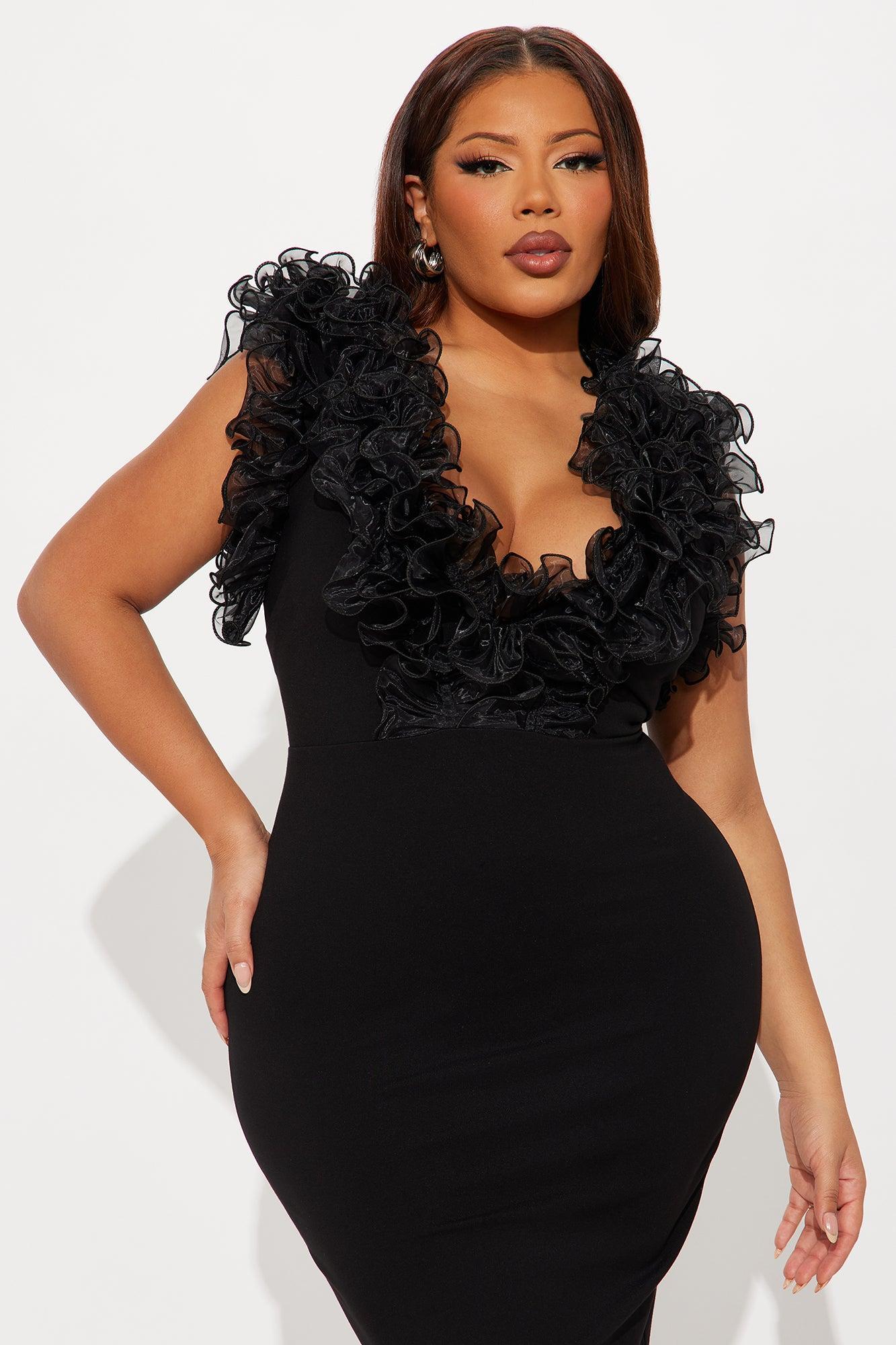 Angelica Ruffle Midi Dress - Black Product Image