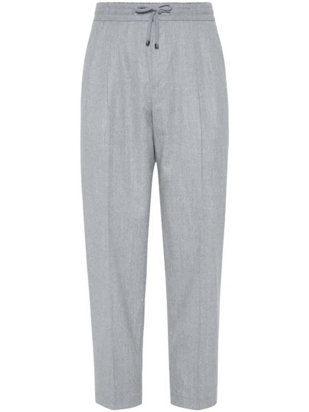 BRUNELLO CUCINELLI Virgin Wool Drawstring Trousers In Pearl Grey Product Image