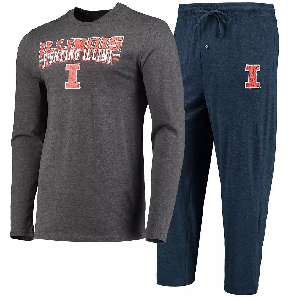 Men's Concepts Sport Navy/Heathered Charcoal Illinois Fighting Illini Meter Long Sleeve T-Shirt & Pants Sleep Set, Size: Small, Blue Product Image