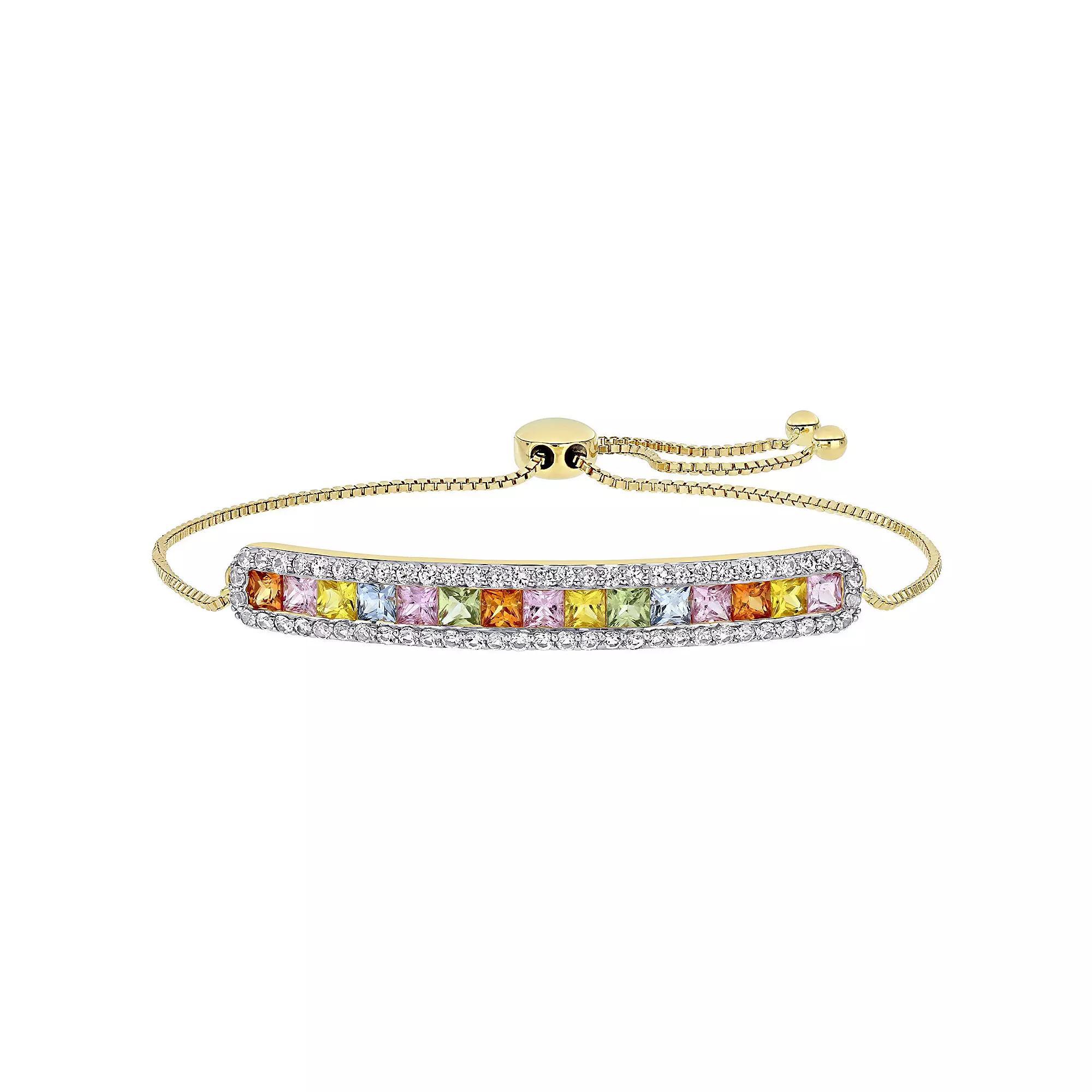 Stella Grace 14k Gold Multi-Color Sapphire Adjustable Tennis Bracelet, Women's, Size: 10" Product Image