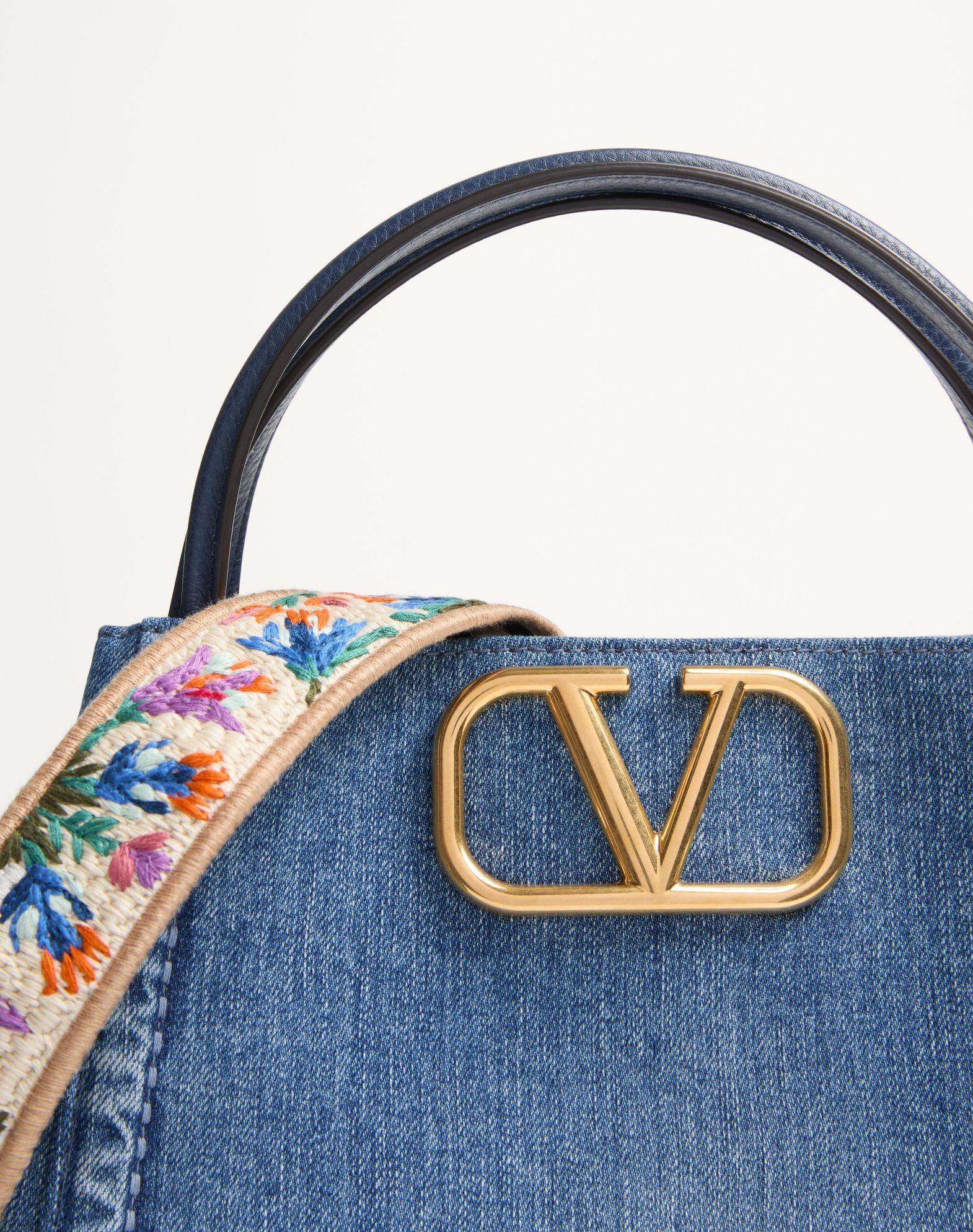 Valentino Garavani Alltime Medium Handbag In Denim With Embroidered Strap Product Image