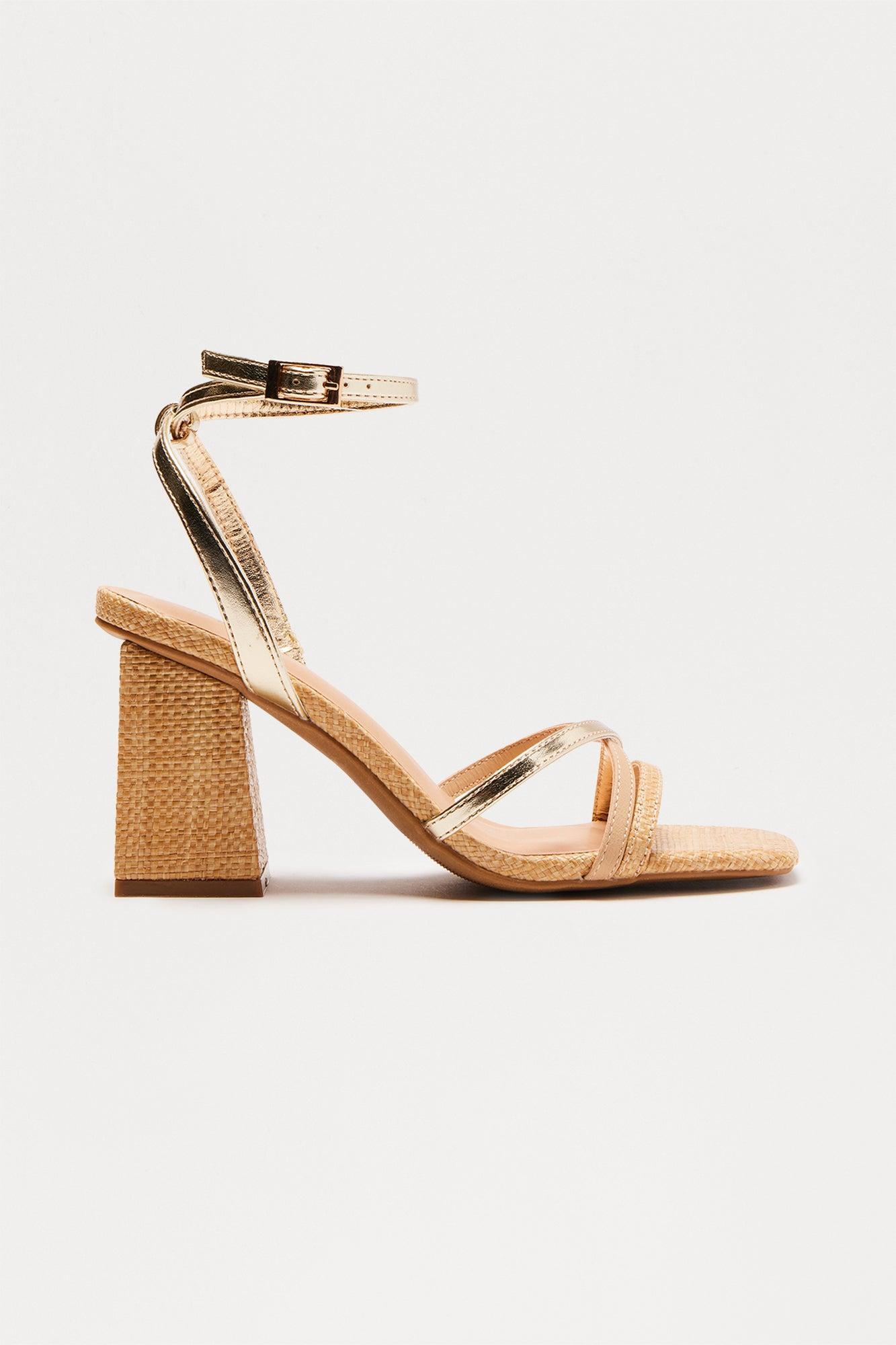 Shasha Ankle Strap Heels - Natural/Combo Product Image
