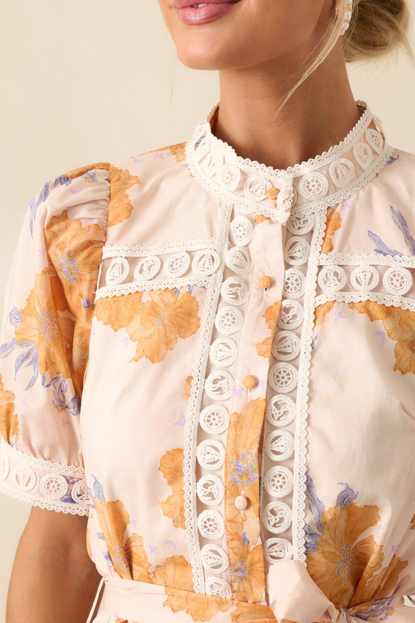 Past The Garden Gates Honey Yellow Floral Cotton Mini Dress Product Image