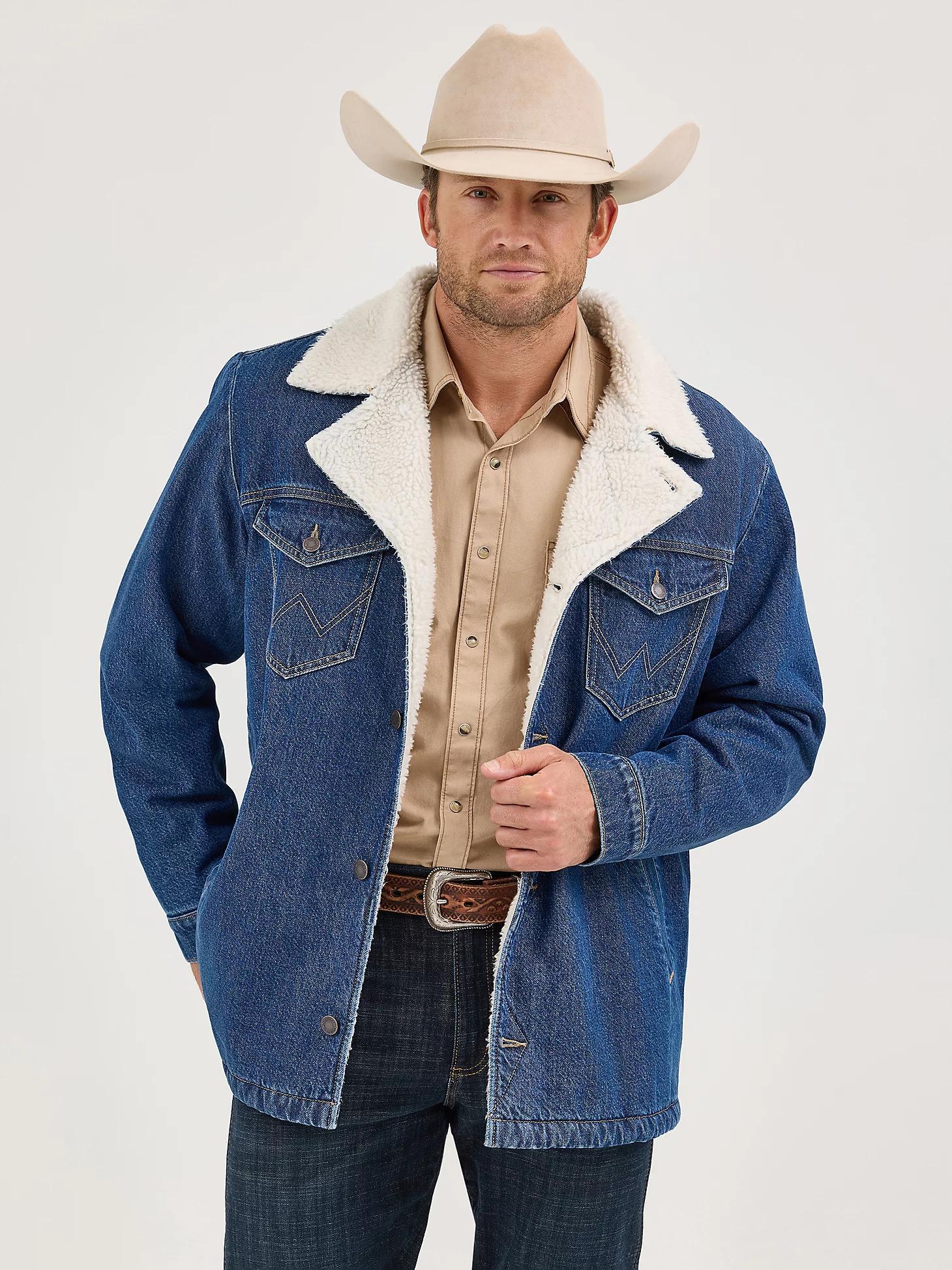 Men's Western Sherpa Lined Denim Wrange Jacket | Men's JACKETS & OUTERWEAR | Wrangler® Product Image