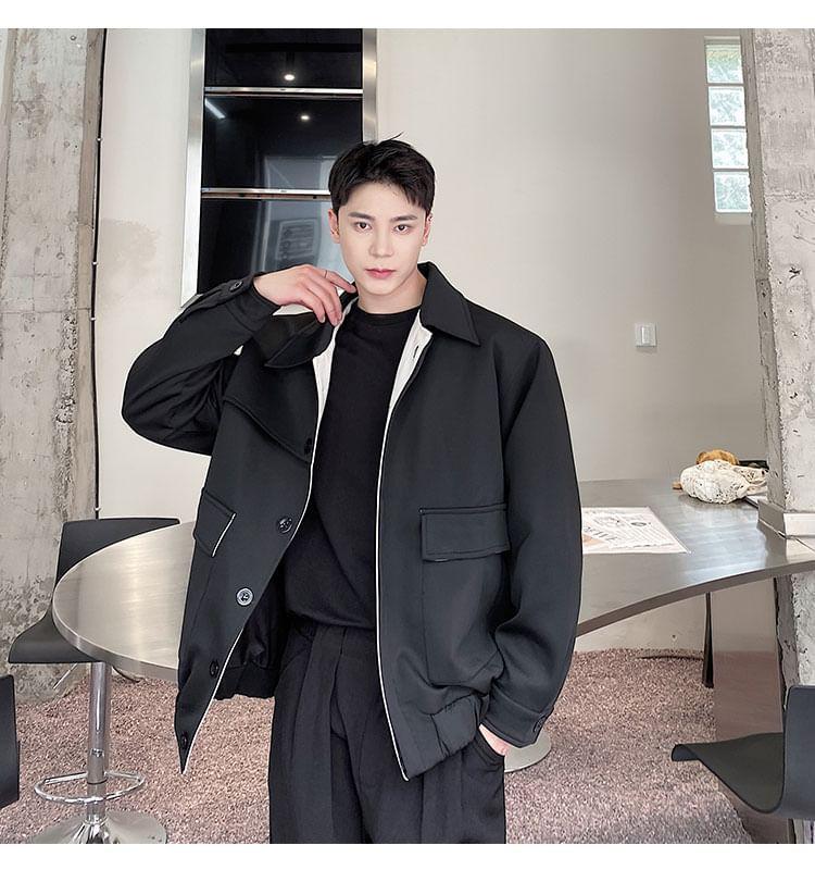 Collared Contrast Lining Button Jacket Product Image