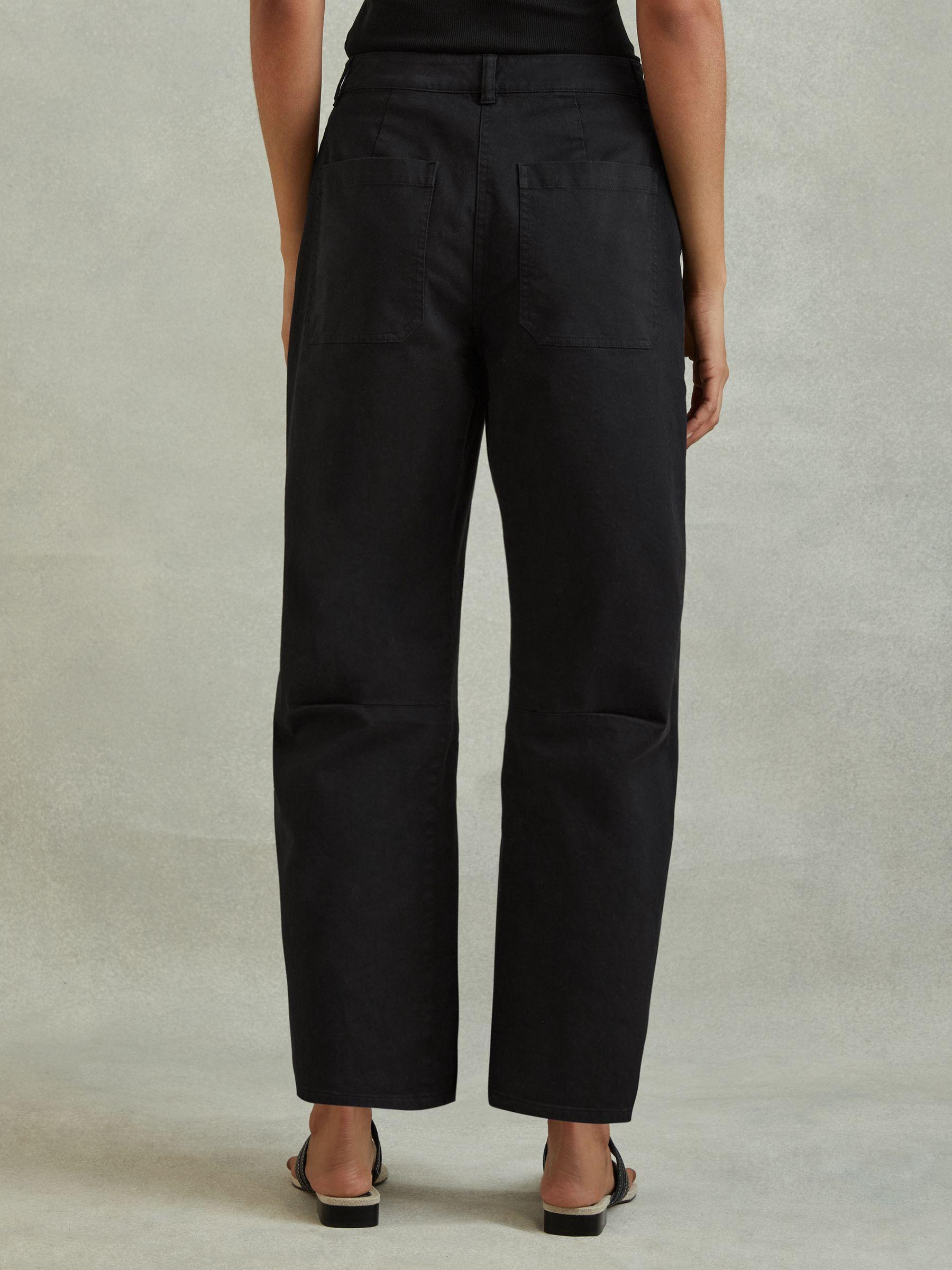 Cotton Blend Barrel Leg Trousers in Washed Black Product Image