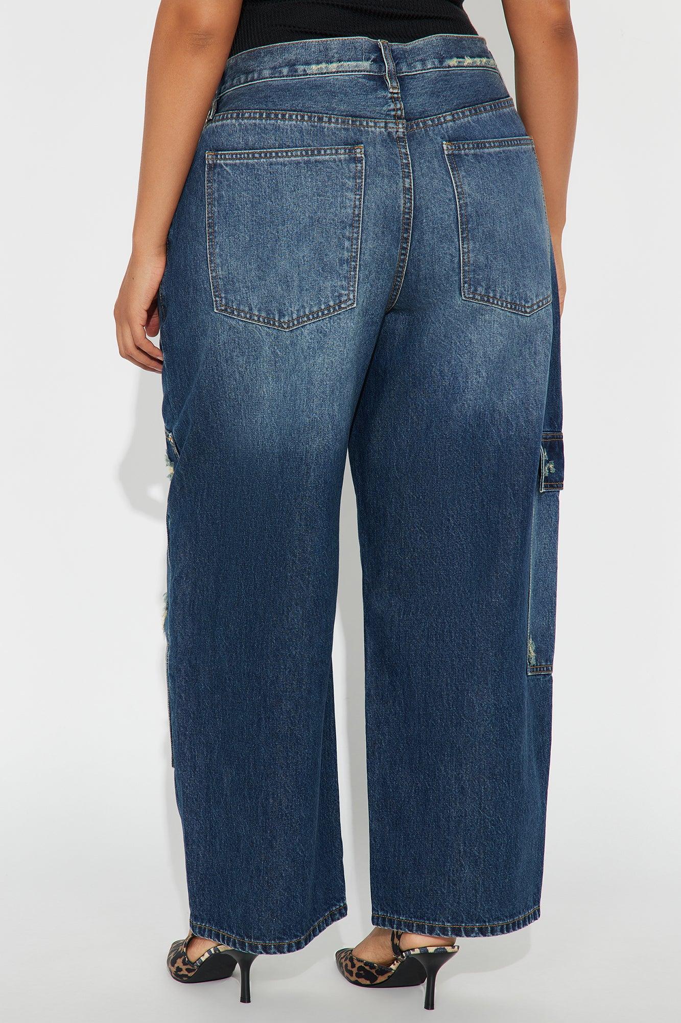 Gold Rush Loose Cargo Jeans - Dark Wash Female Product Image