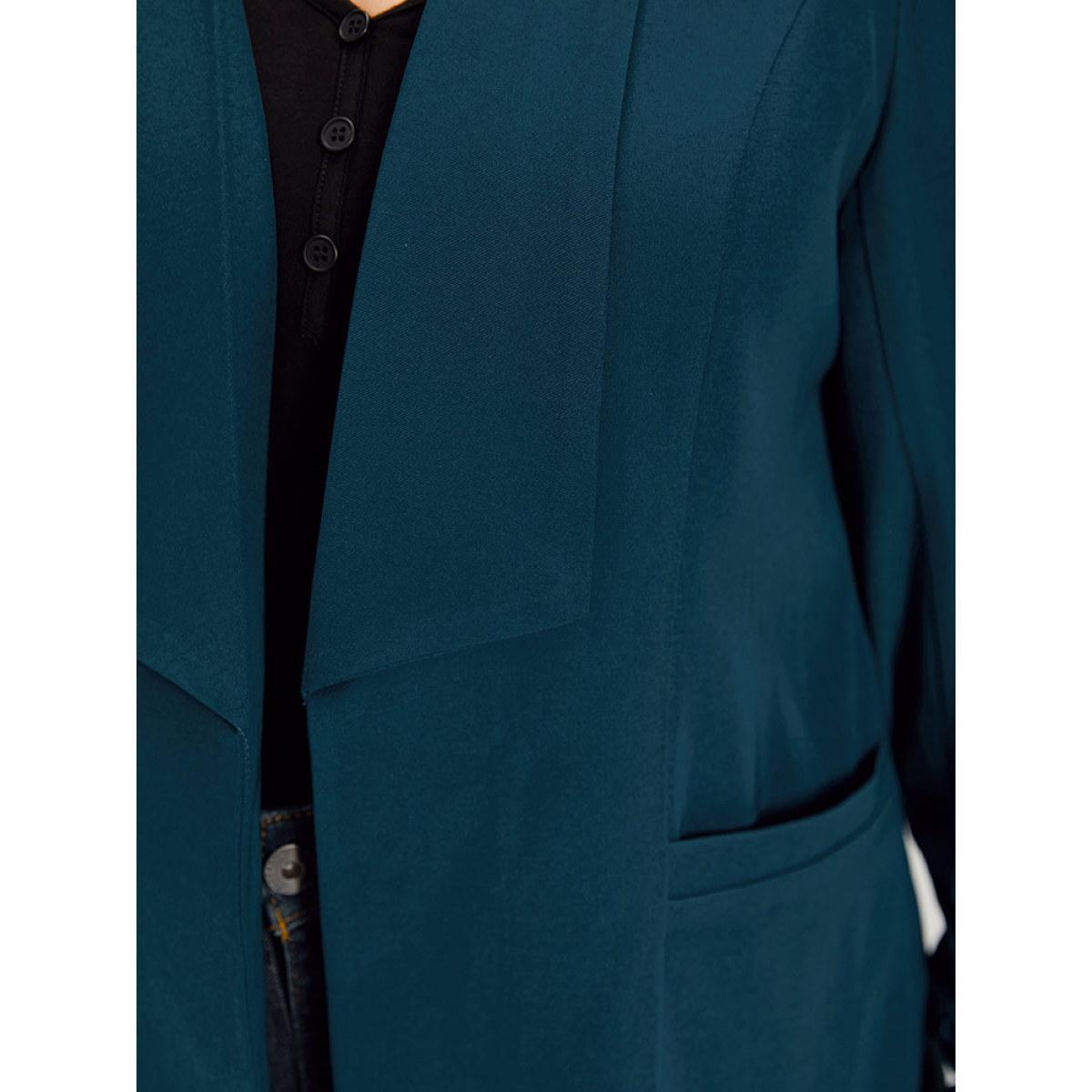 Plus Size Solid Lapel Collar Drape Pocket Ruched Cuffs Blazer Aegean Women Work Plain Drape Sleeve Long Sleeve Lapel Collar 30/6X Pocket Office Blazers BloomChic Product Image