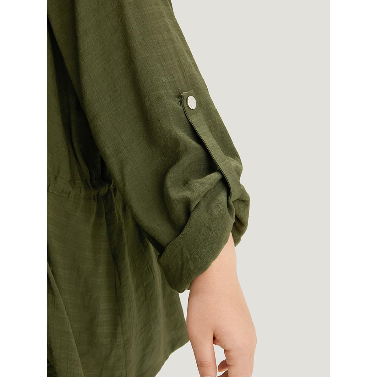 Plus Size Supersoft Essentials Plain Pocket Asymmetrical Drawstring Coat Women ArmyGreen Plain Pocket Dailywear Jackets BloomChic 14-16/1X Product Image