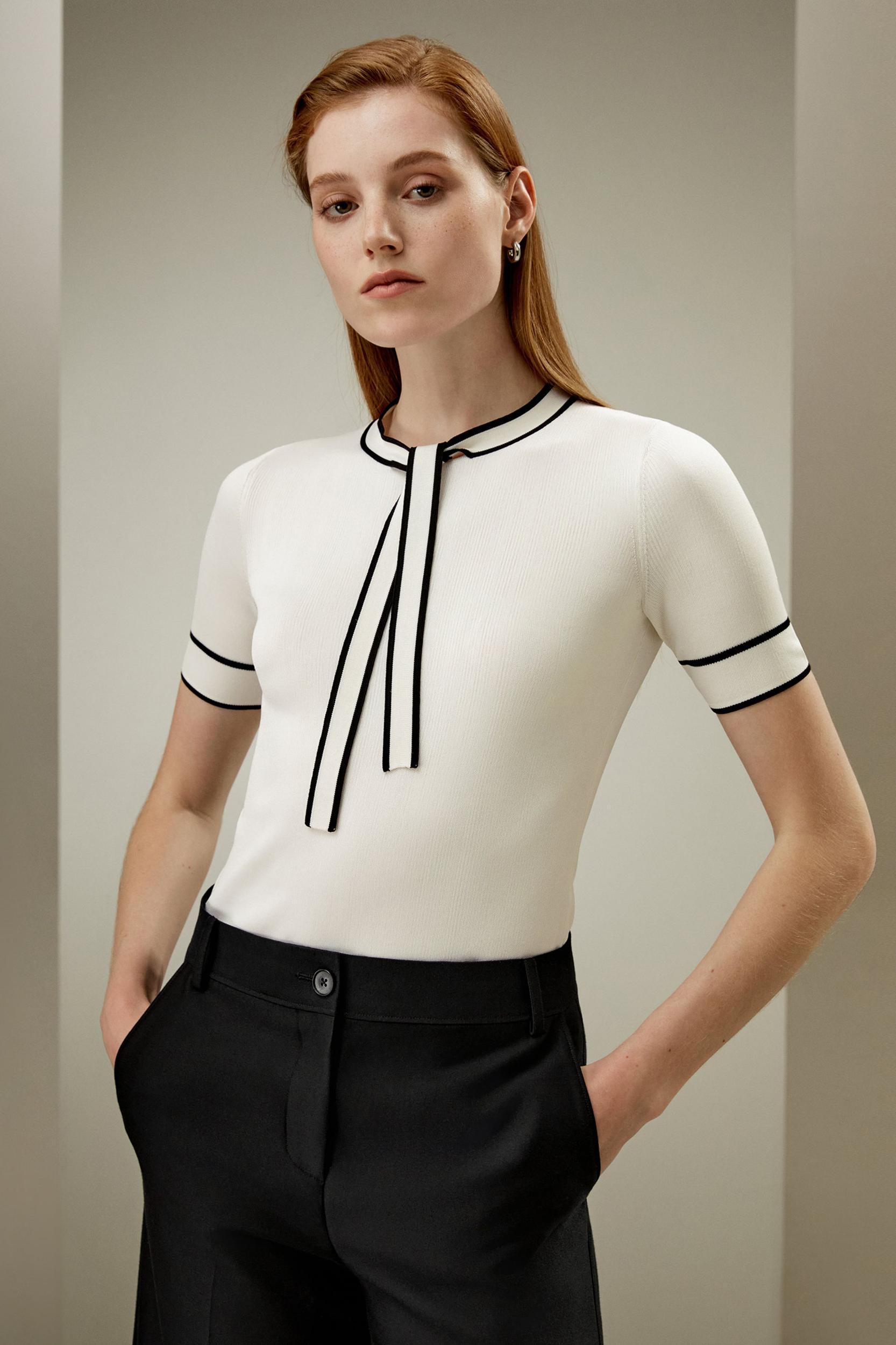 Silk Knit Top with Ribbons Product Image