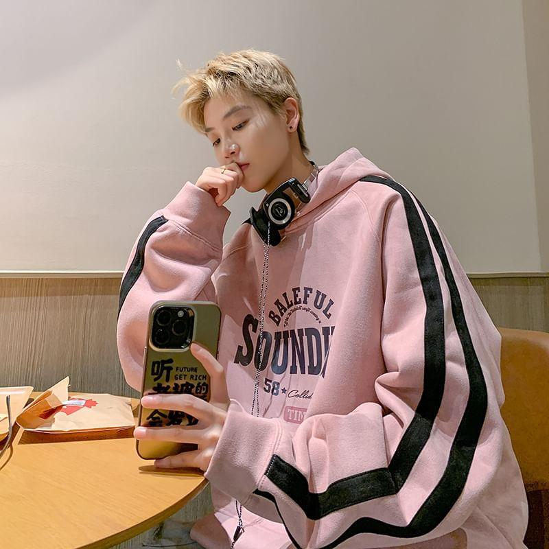 Crewneck Striped Lettering Oversized Hoodie Product Image
