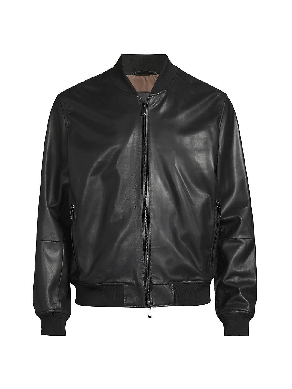 Mens Leather Bomber Jacket Product Image