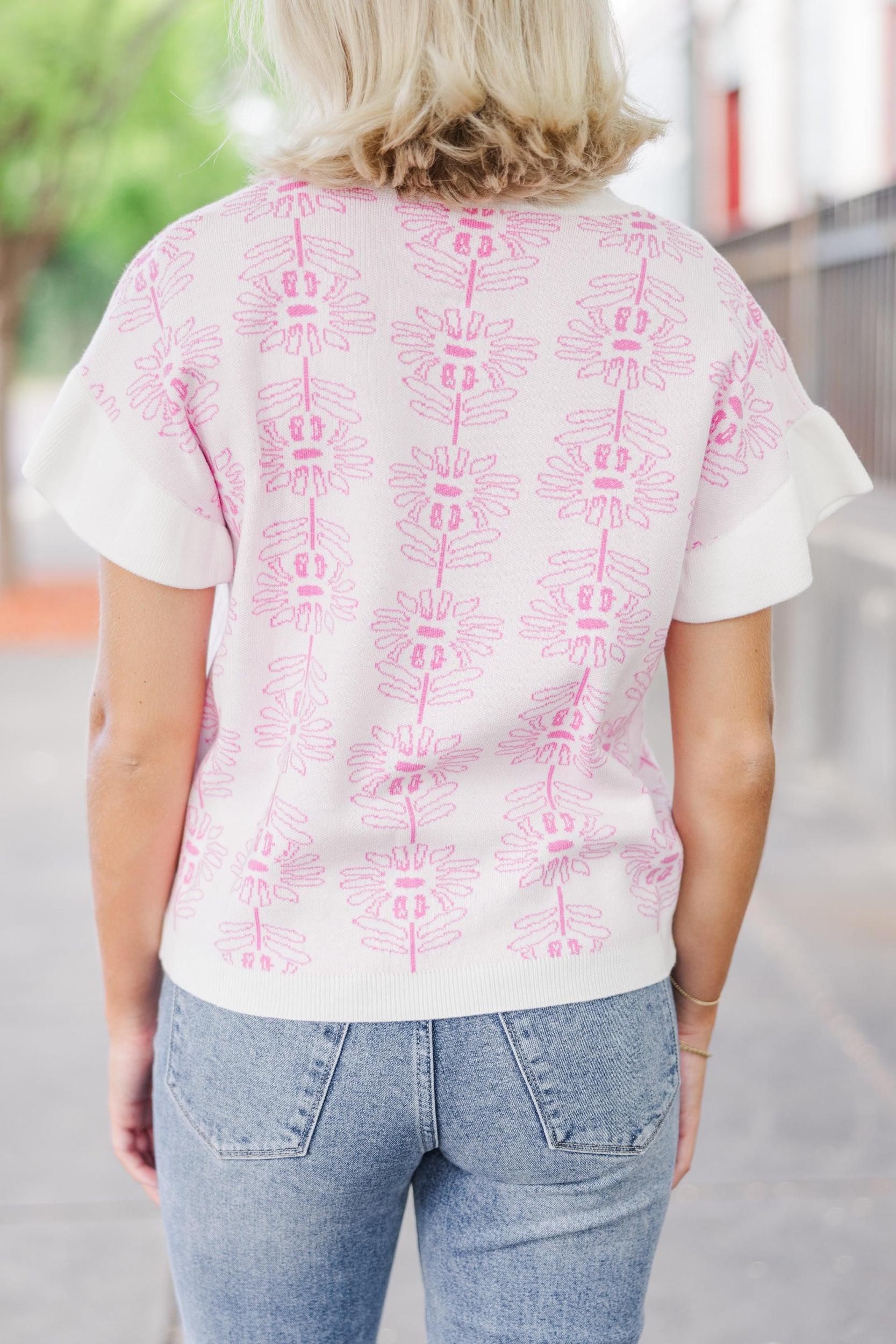 Fall In Love Fuchsia Pink Floral Sweater Female Product Image