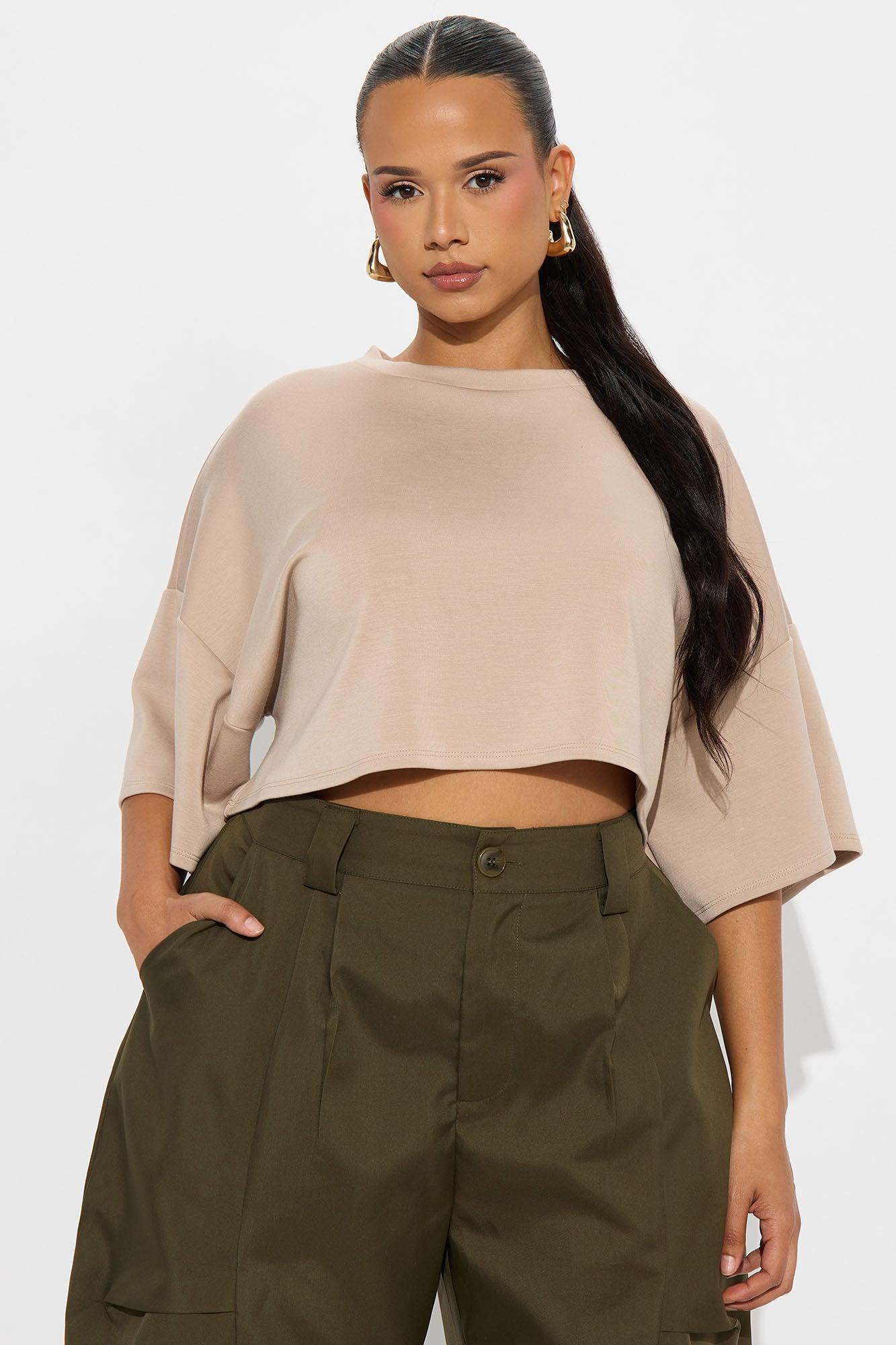 Avery Boxy Cropped Short Sleeve Tee - Taupe Product Image