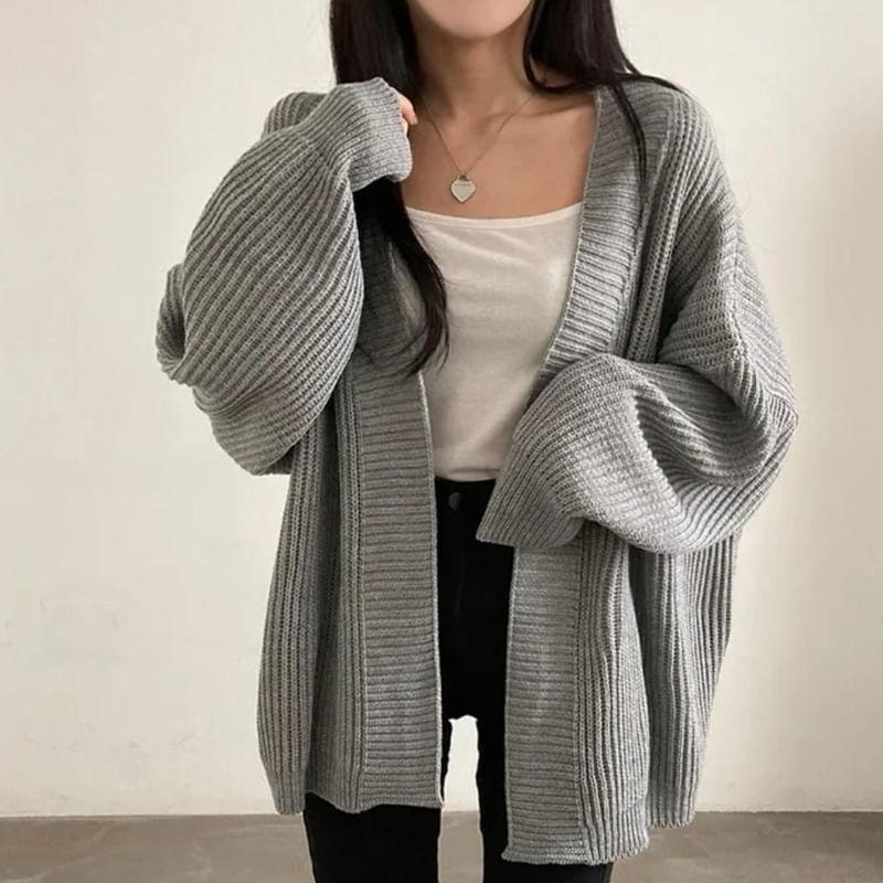Plain Ribbed Open Front Cardigan Product Image