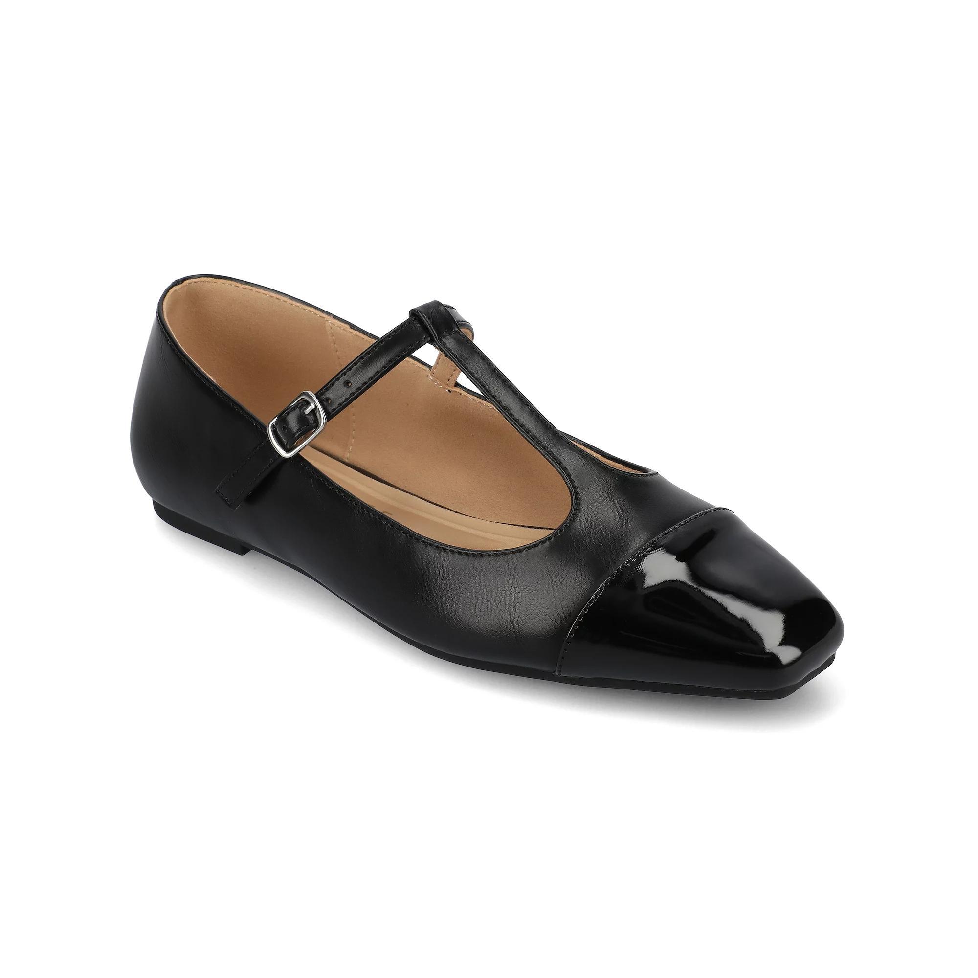 Journee Womens Theah Medium and Wide Width T-Strap Cap Toe Mary Jane Dress Flats Product Image