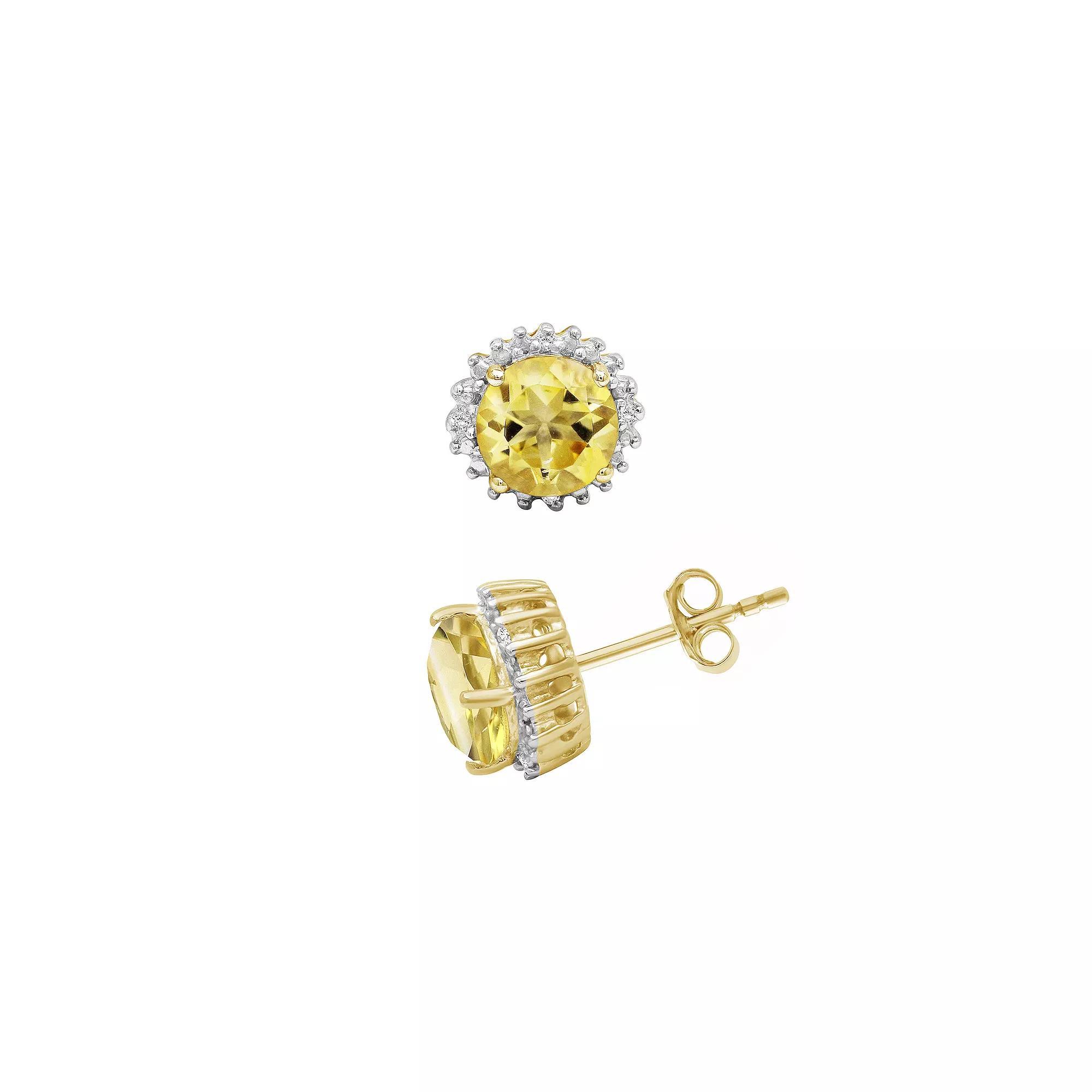 Jewelexcess 14k Gold Over Silver Citrine & Diamond Accent Earrings, Women's, Gold Tone Product Image