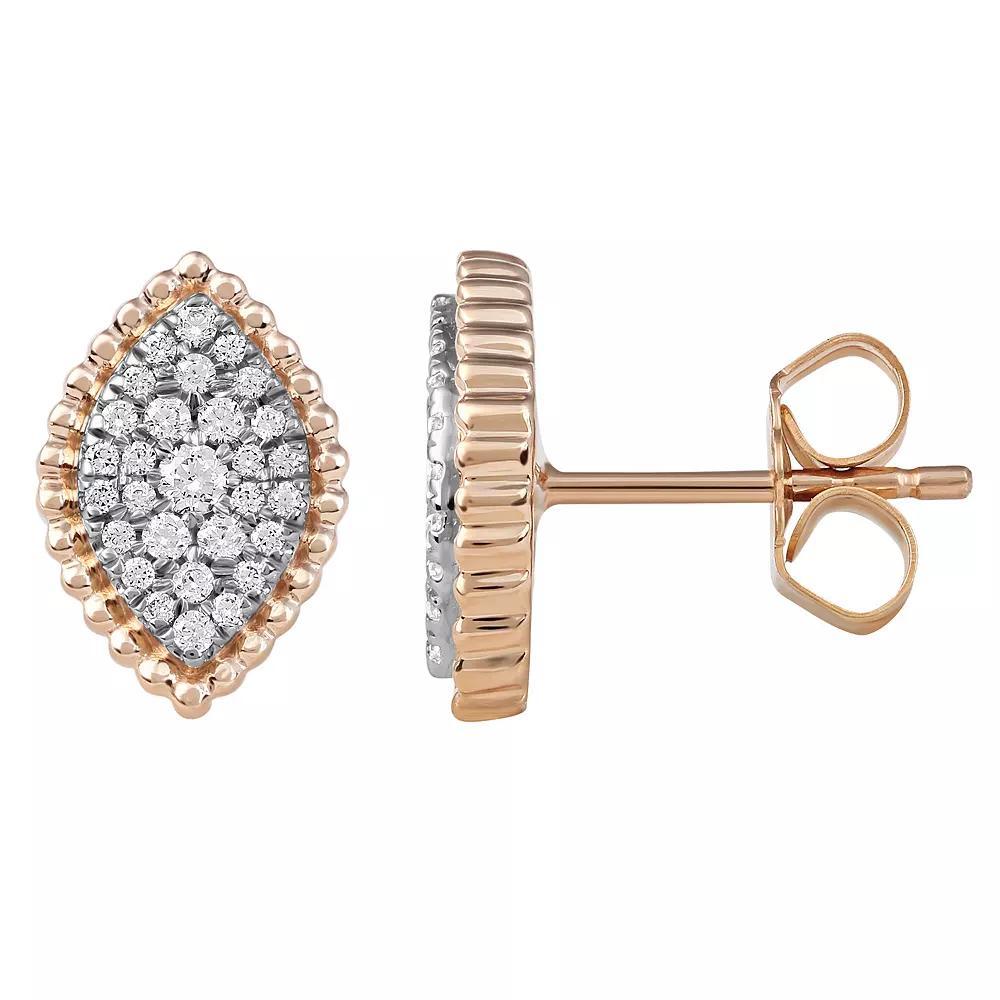 DeCouer Sterling Silver 1/4 Carat T.W. Diamond Cluster Marquise Stud Earrings, Women's, Rose Gold Tone Product Image