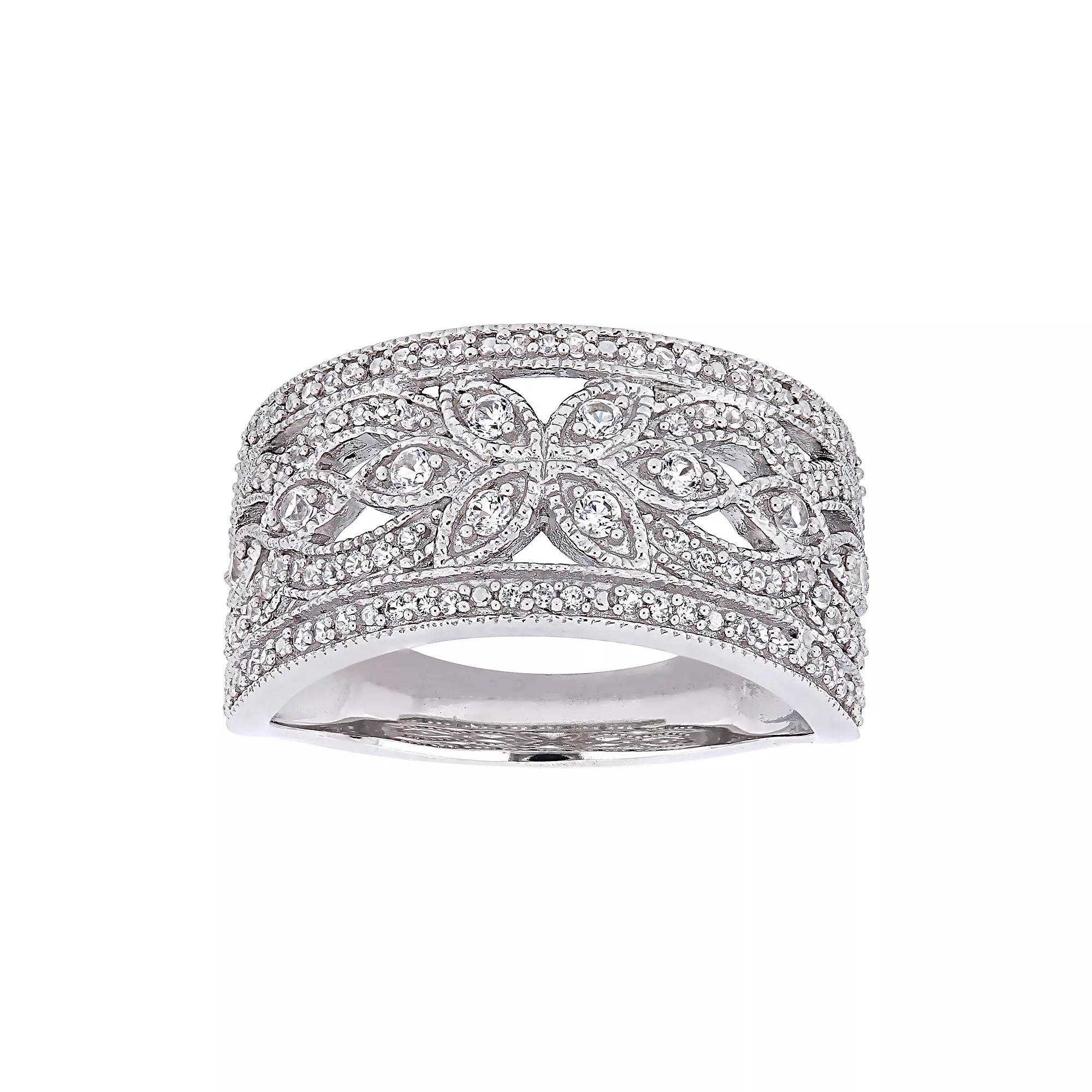 Stella Grace 10k White Gold Lab-Created White Sapphire Filigree Ring, Women's, Size: 8, 10k Whgold Product Image