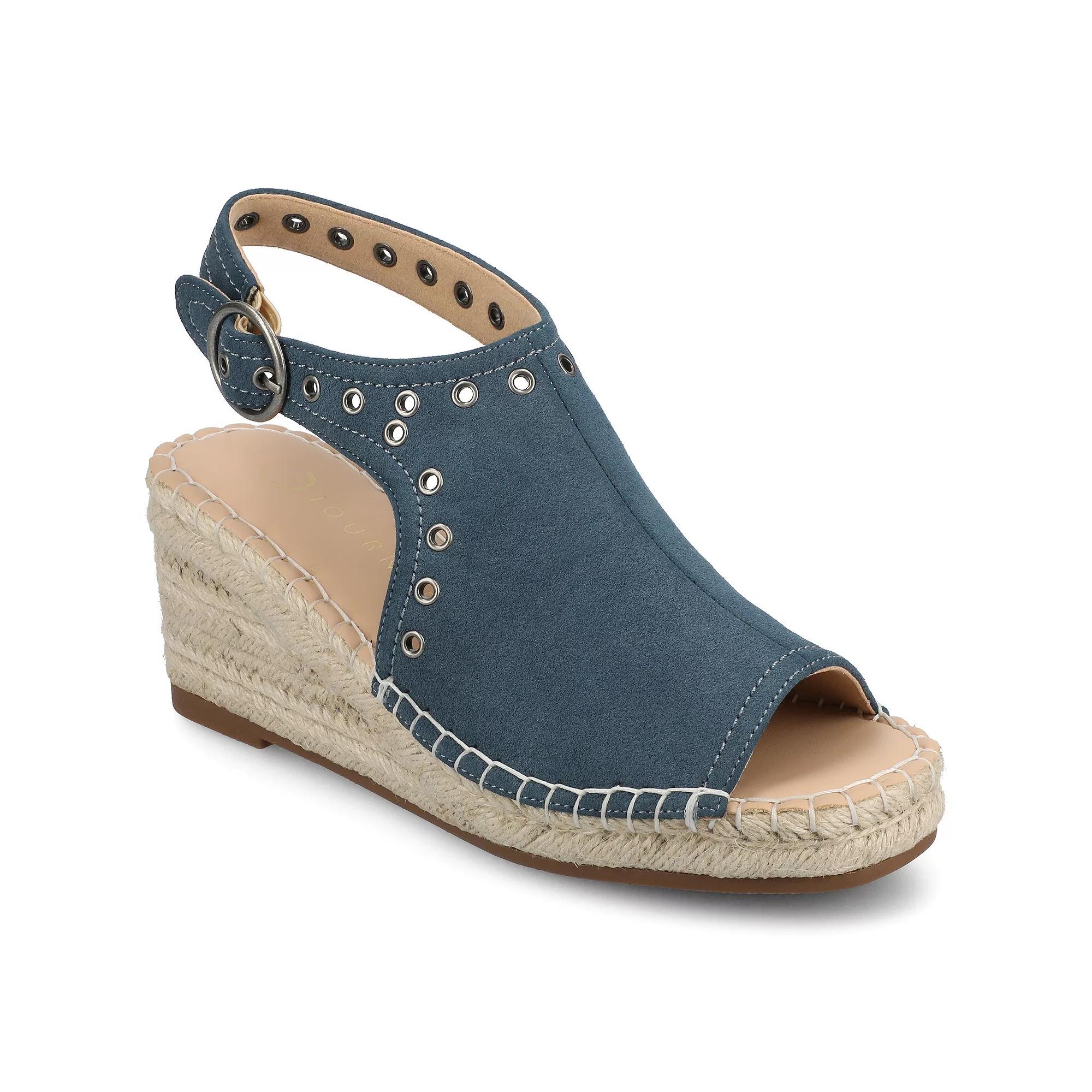 Journee Crisie Womens Ankle Strap Espadrille Wedge Sandals Blue Product Image