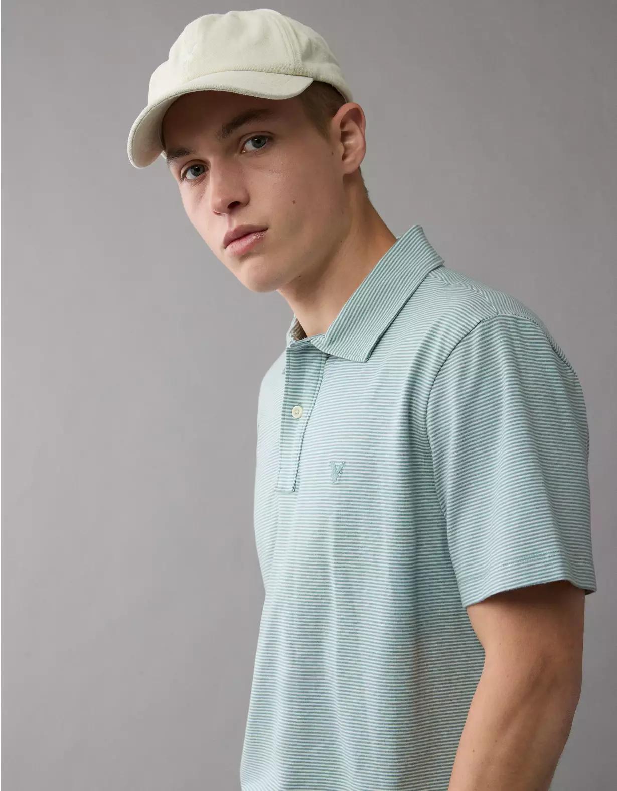 AE 24/7 Club Logo Striped Polo Shirt Product Image