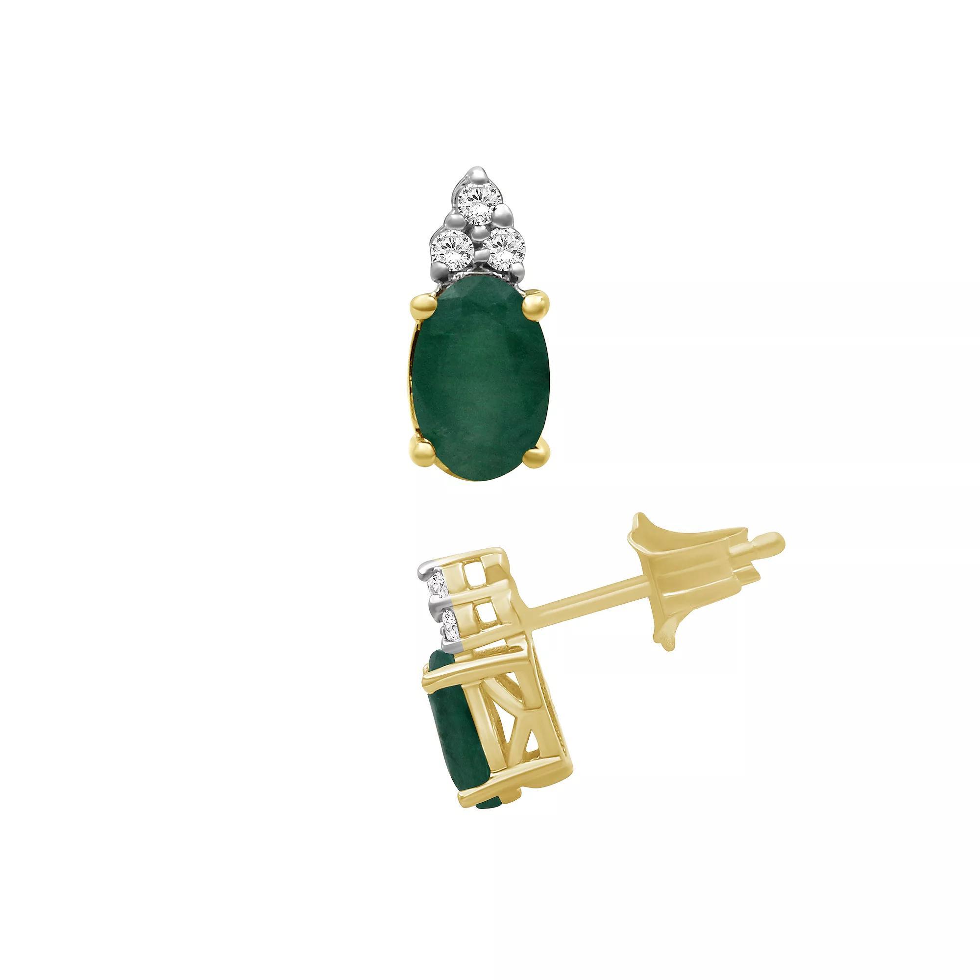 Jewelexcess 10k Gold Gemstone & Diamond Accent Stud Earrings, Women's, Green Product Image