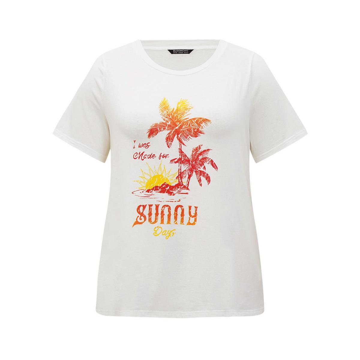 Plus Size Coconut Tree & Letter Print Drop Shoulder T-shirt White Women Casual Tropical Dailywear T-shirts BloomChic 22-24/3X Product Image