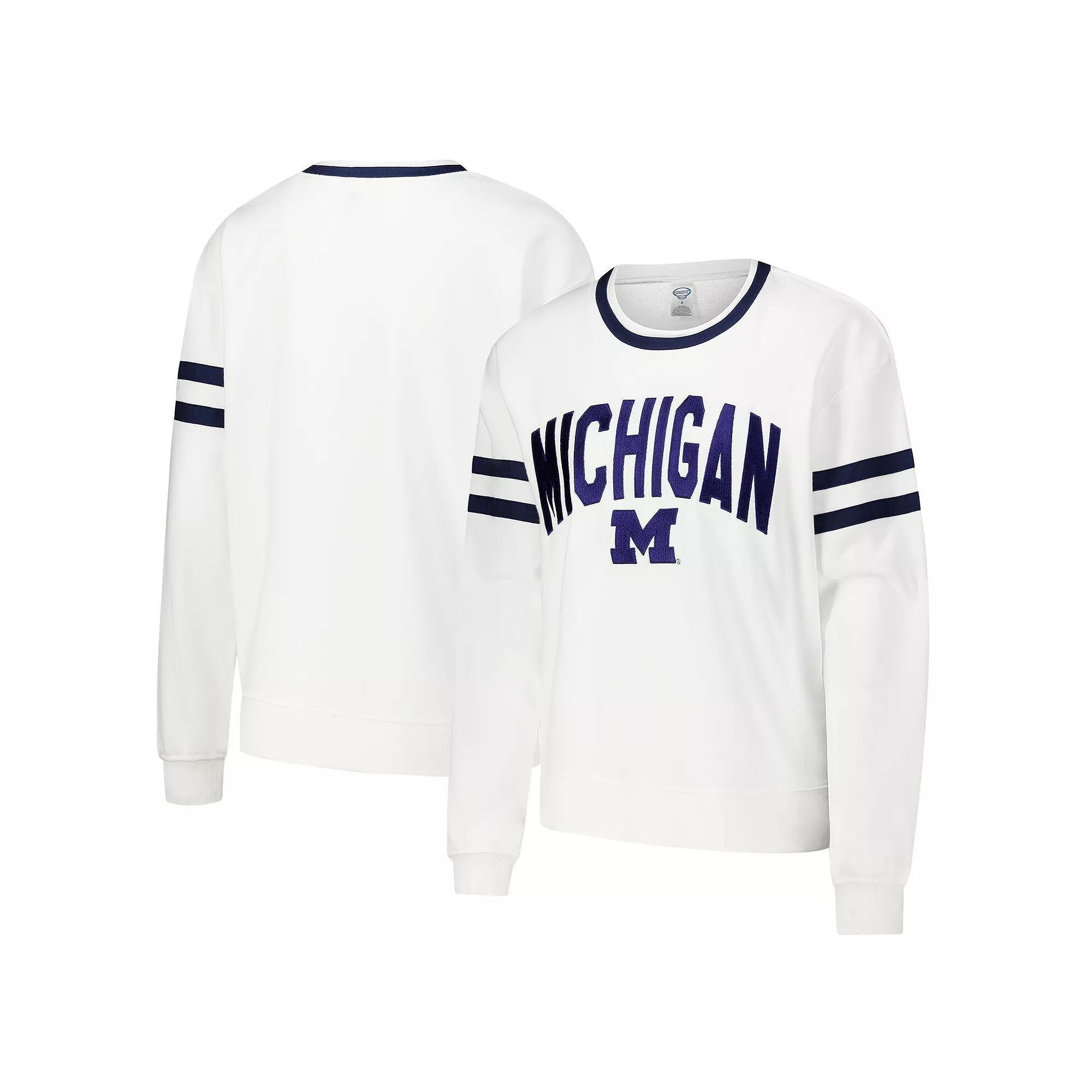 Women's Concepts Sport  White Michigan Wolverines Borough French Terry Arch Over Long Sleeve T-Shirt, Size: Medium Product Image