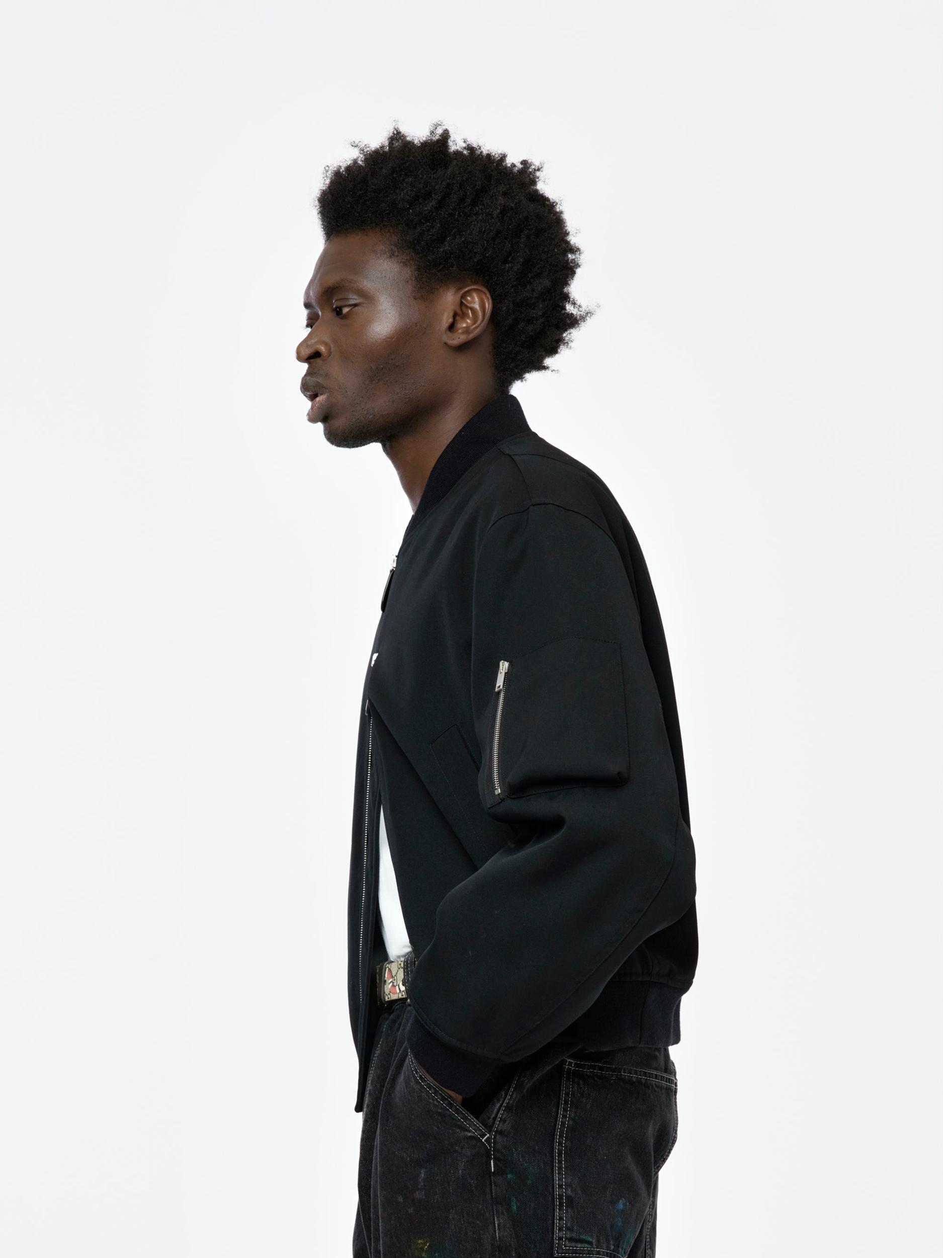 Rib Collar Blouson Jacket (Black) Product Image