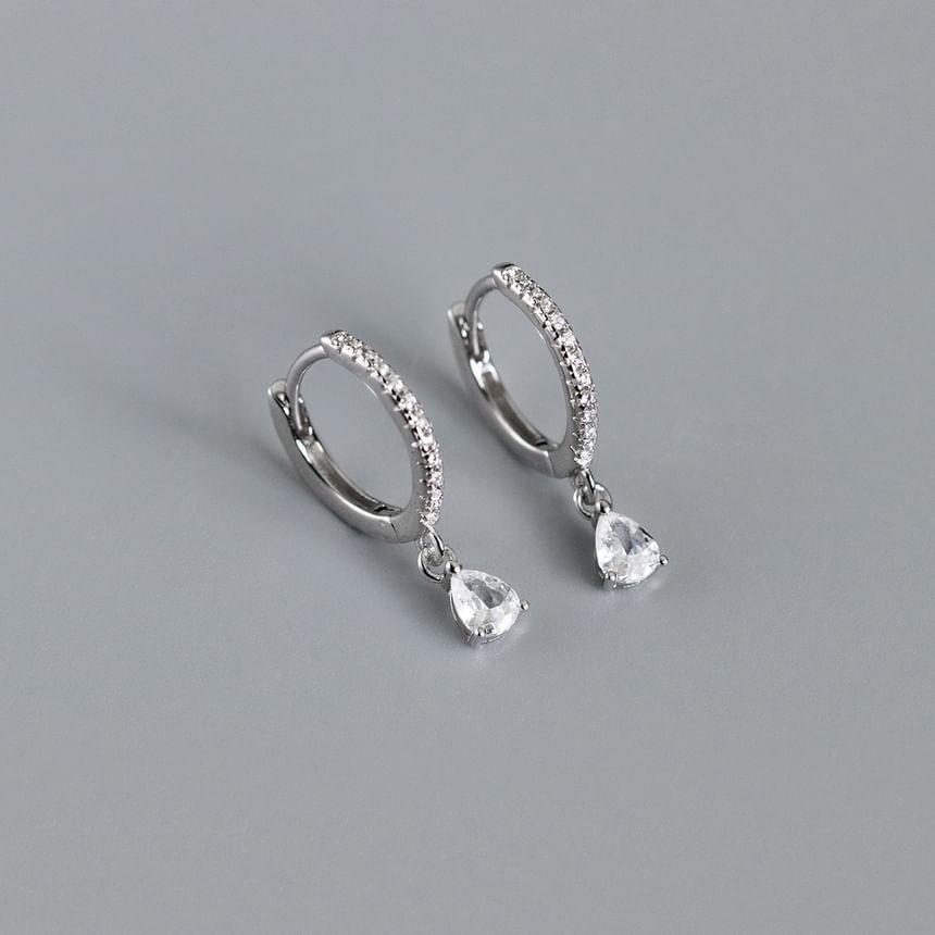 925 Sterling Silver Rhinestone Hoop Drop Earring Product Image