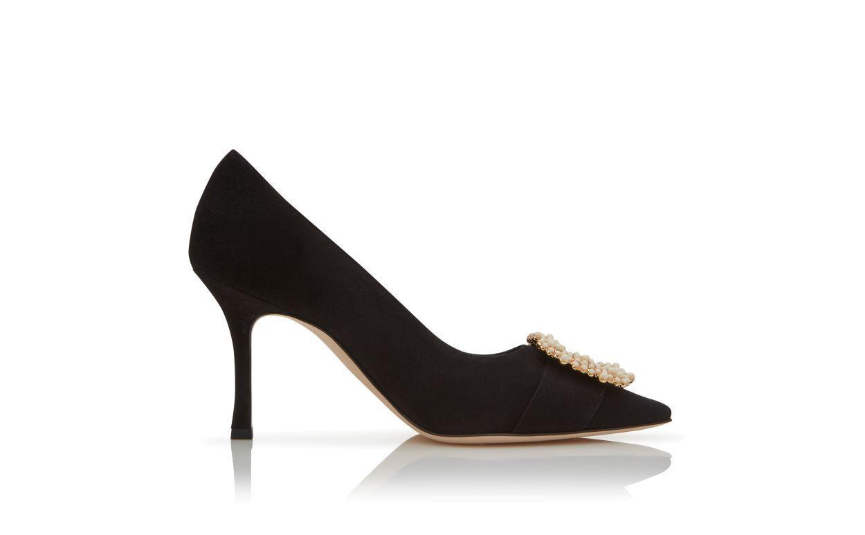 GIBOA Black Suede Pearl Buckle Pumps Product Image