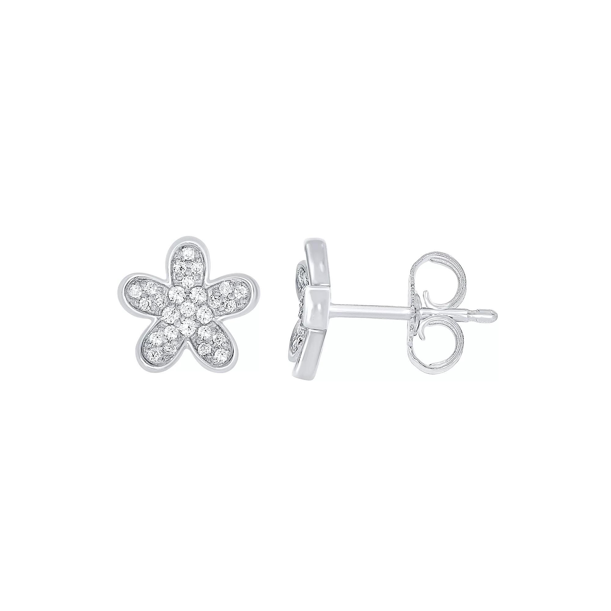 Sterling Silver 1/6 Carat T.W. Diamond Flower Stud Earrings, Women's Product Image