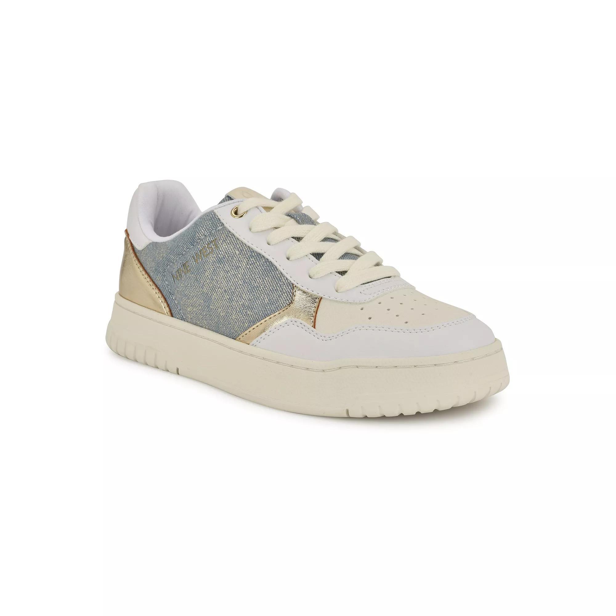 Nine West Nenya Casual Lace-Up Round Toe Sneakers, Women's, Size: 6, White Blue Gold Team Product Image
