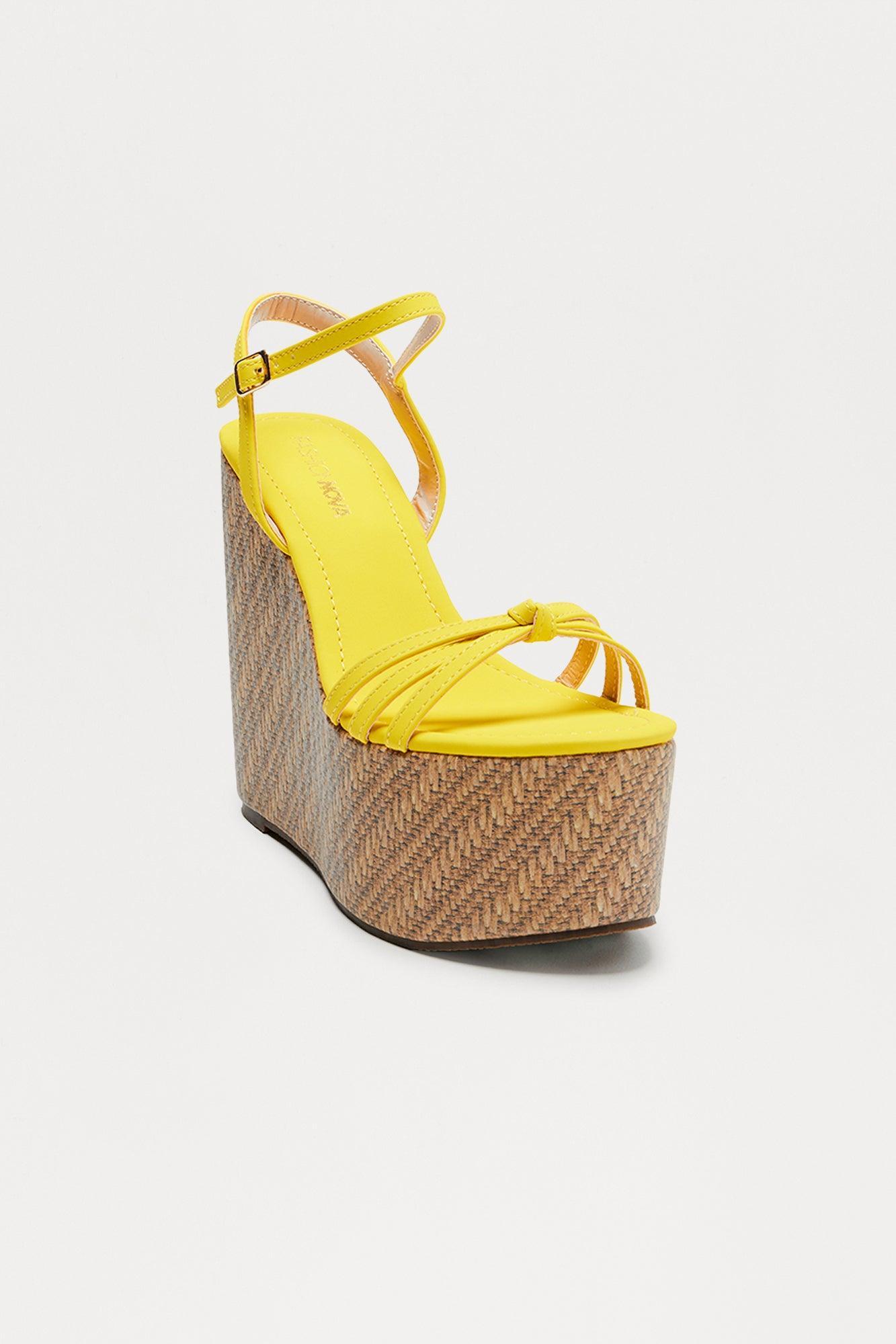 Wes Raffia Platform Wedges - Yellow Product Image