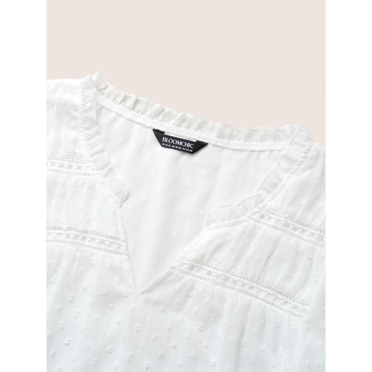 Plus Size Ivory Plain Textured Chiffon Ruffle Cap Sleeve Blouse Women Elegant Cap Sleeve V-neck Everyday Blouses BloomChic 18-20/2X Product Image