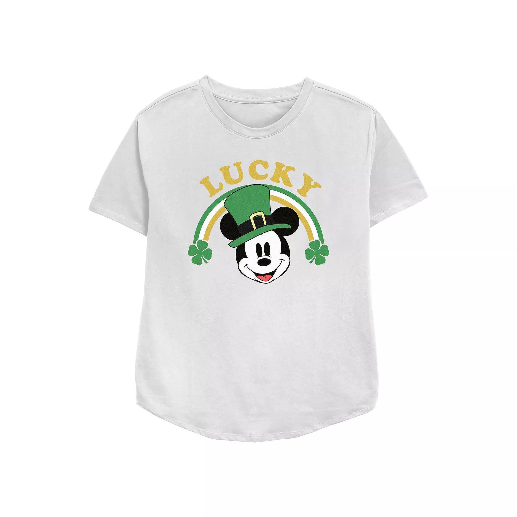 Disney's Mickey Mouse Lucky Shamrock Rainbow Women's Relaxed Fit Graphic Tee, Size: Medium, White Product Image