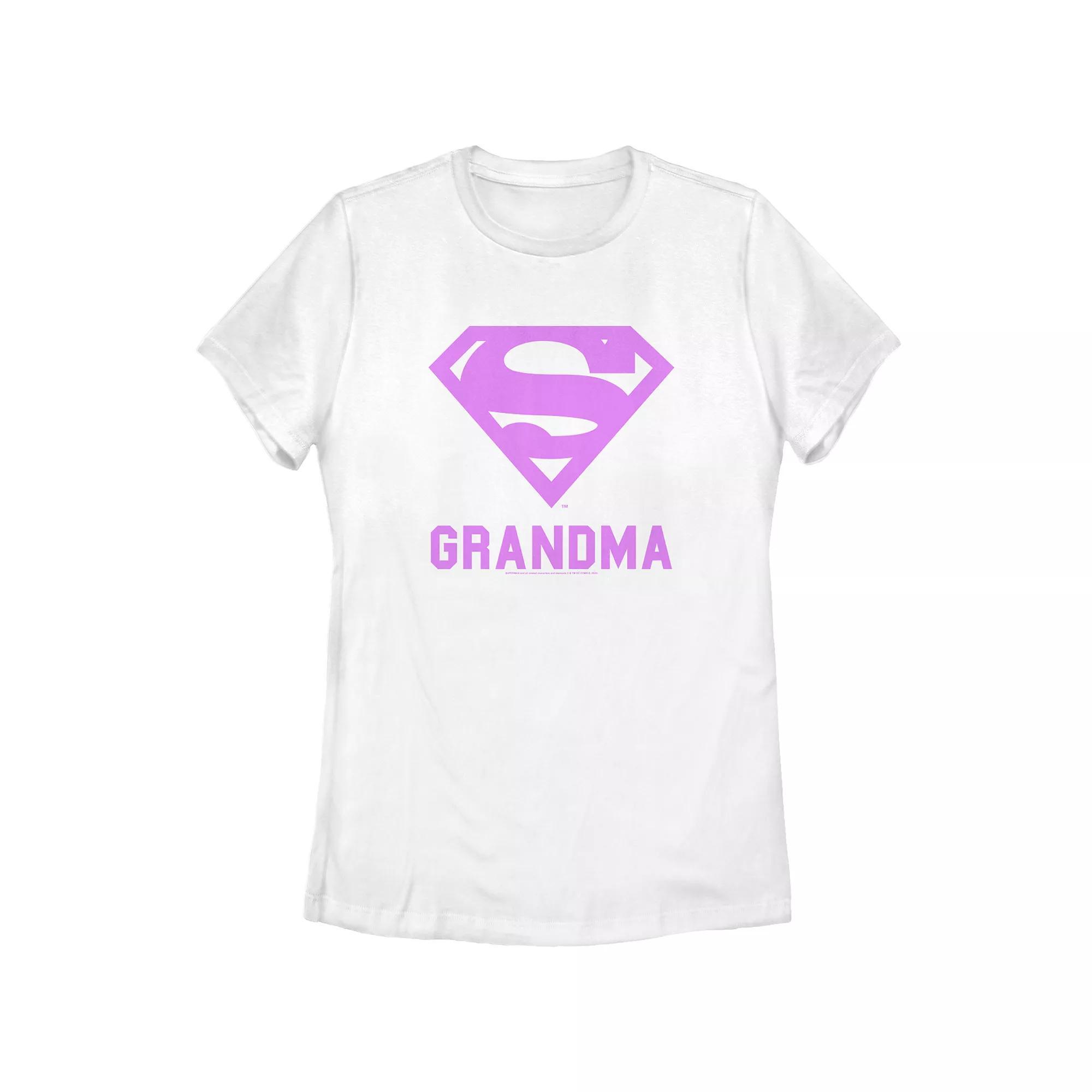 Women's DC Comics Superman Pink Super Grandma Chest Logo Graphic Tee, Girl's, Size: XL, White Product Image
