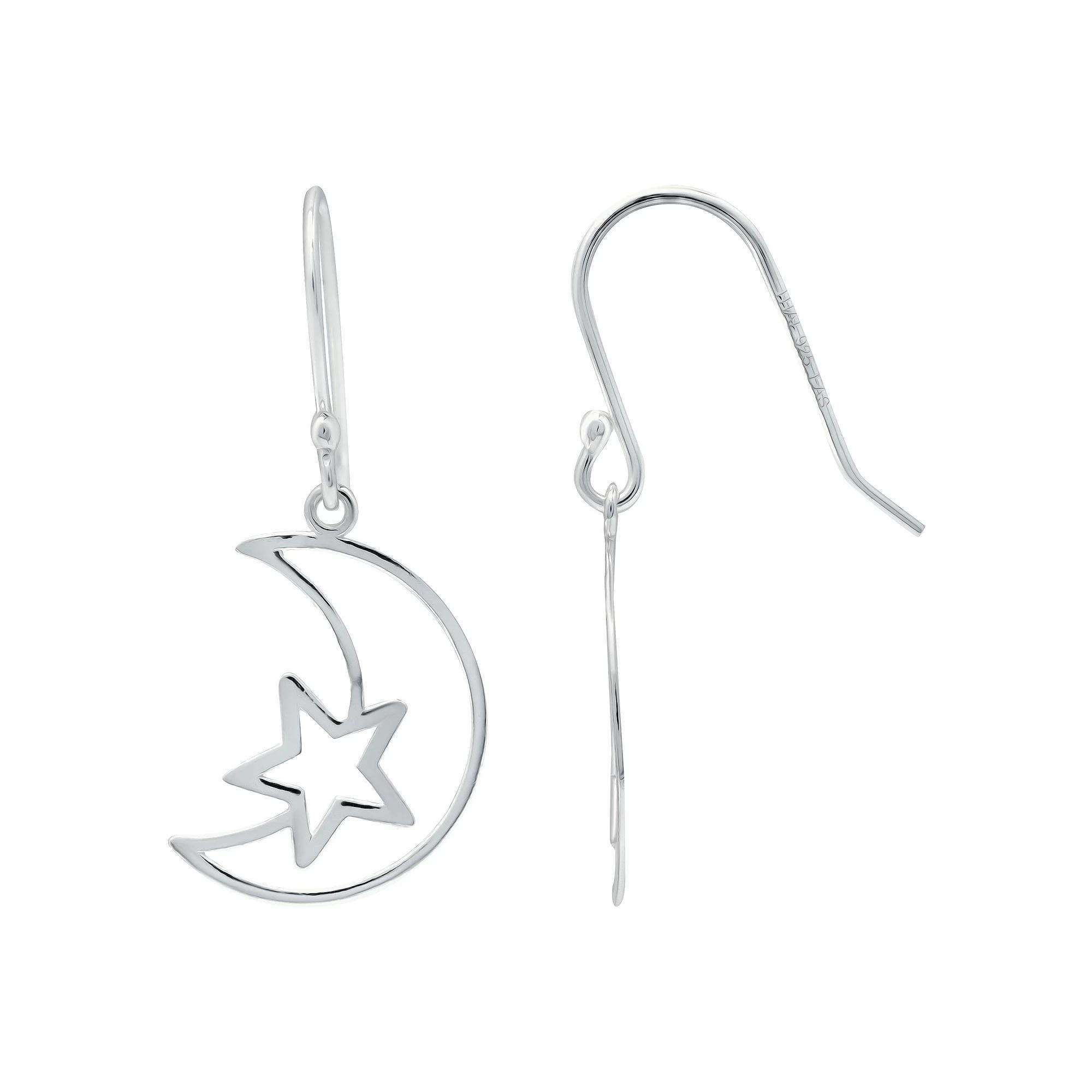 Aleure Precioso Moon & Star Drop Fishhook Earrings, Women's, Silver Tone Product Image