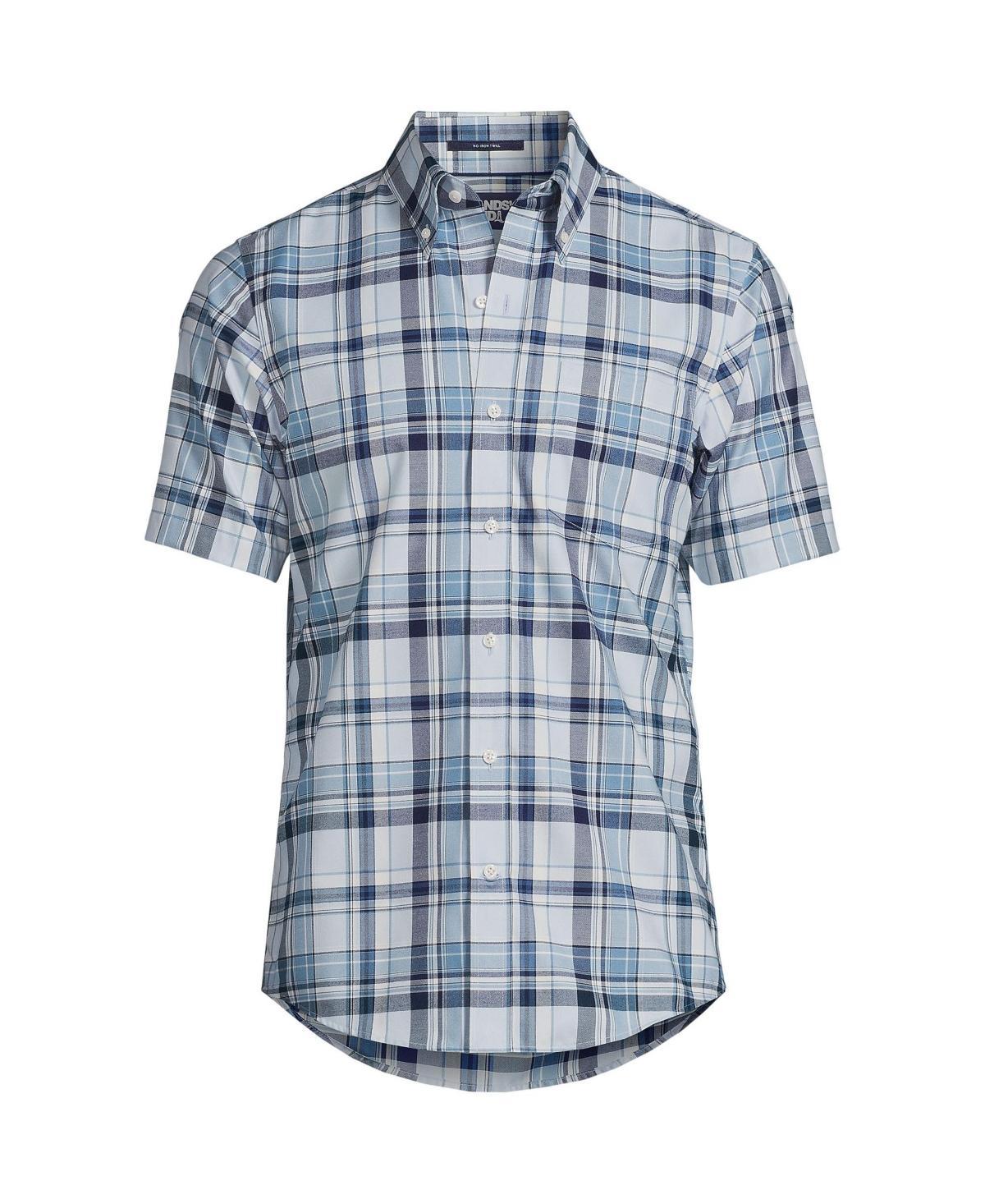 Big & Tall Lands' End No-Iron Button-Down Shirt, Men's, Size: Large Tall, Rain Blue Windowpane Product Image