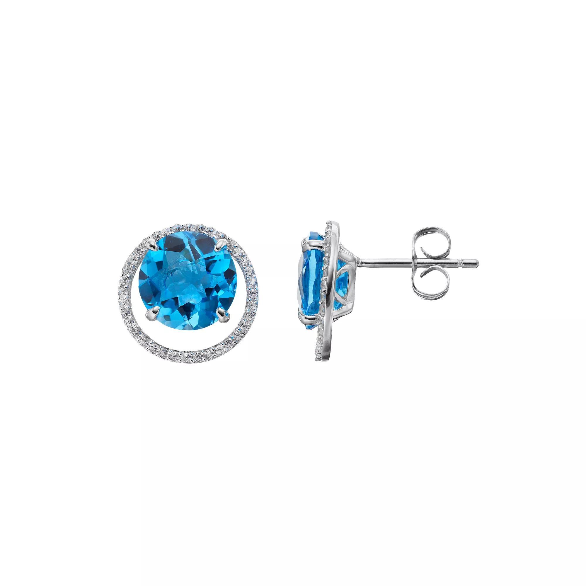Sterling Silver Blue Topaz & Lab-Created White Sapphire Circle Stud Earrings, Women's Product Image