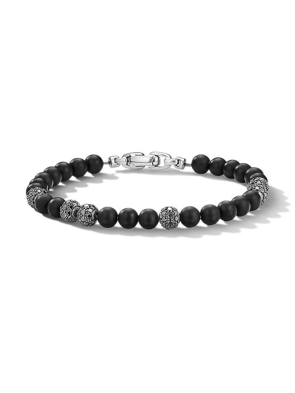 David Yurman Mens Sterling Silver Spiritual Beads Tigers Eye & Cognac Diamond Pave Beaded Bracelet Product Image